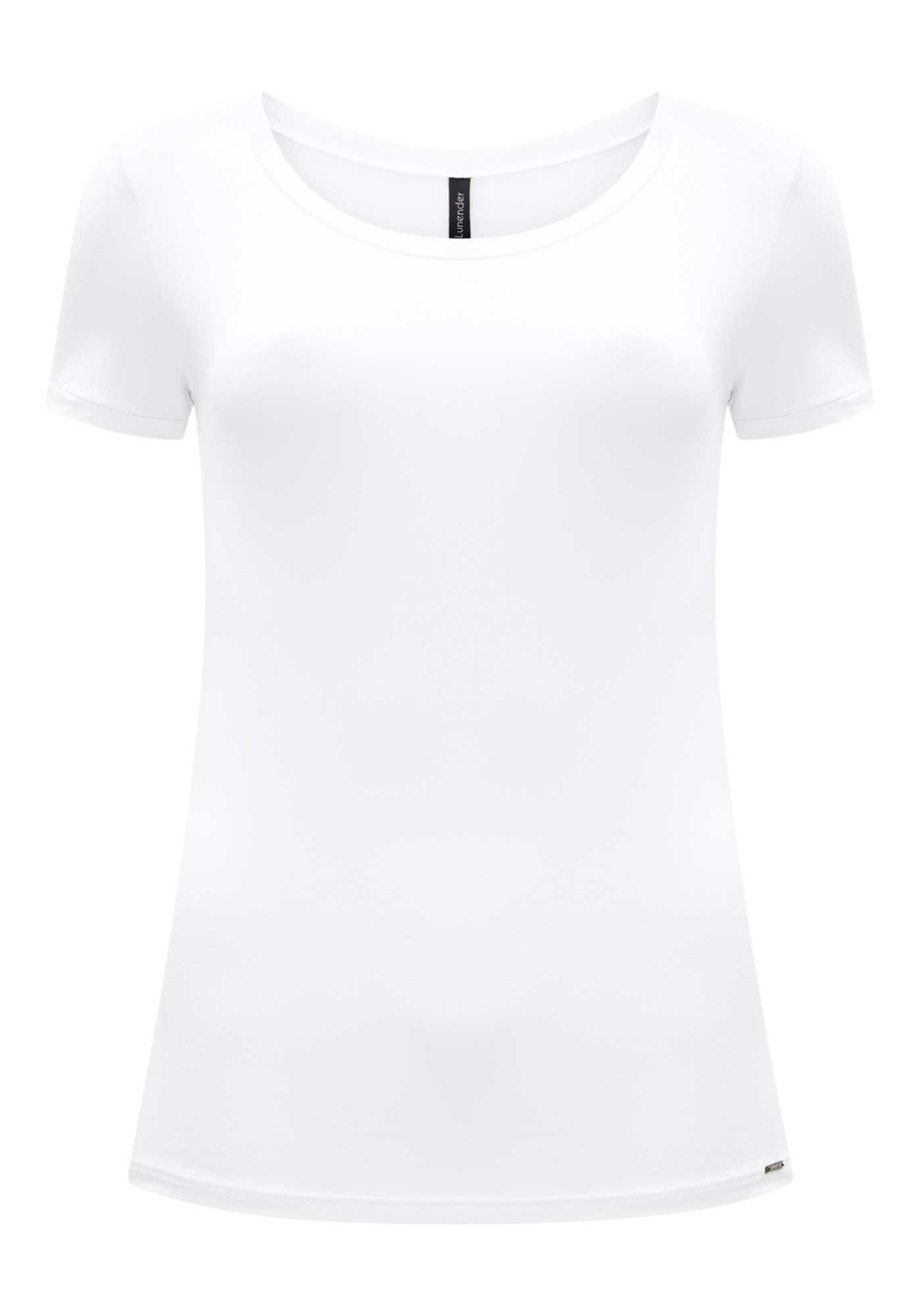 Blusa B&aacute;sica Lisa De Mangas Curtas Em Malha De Viscose, BRANCO, large.