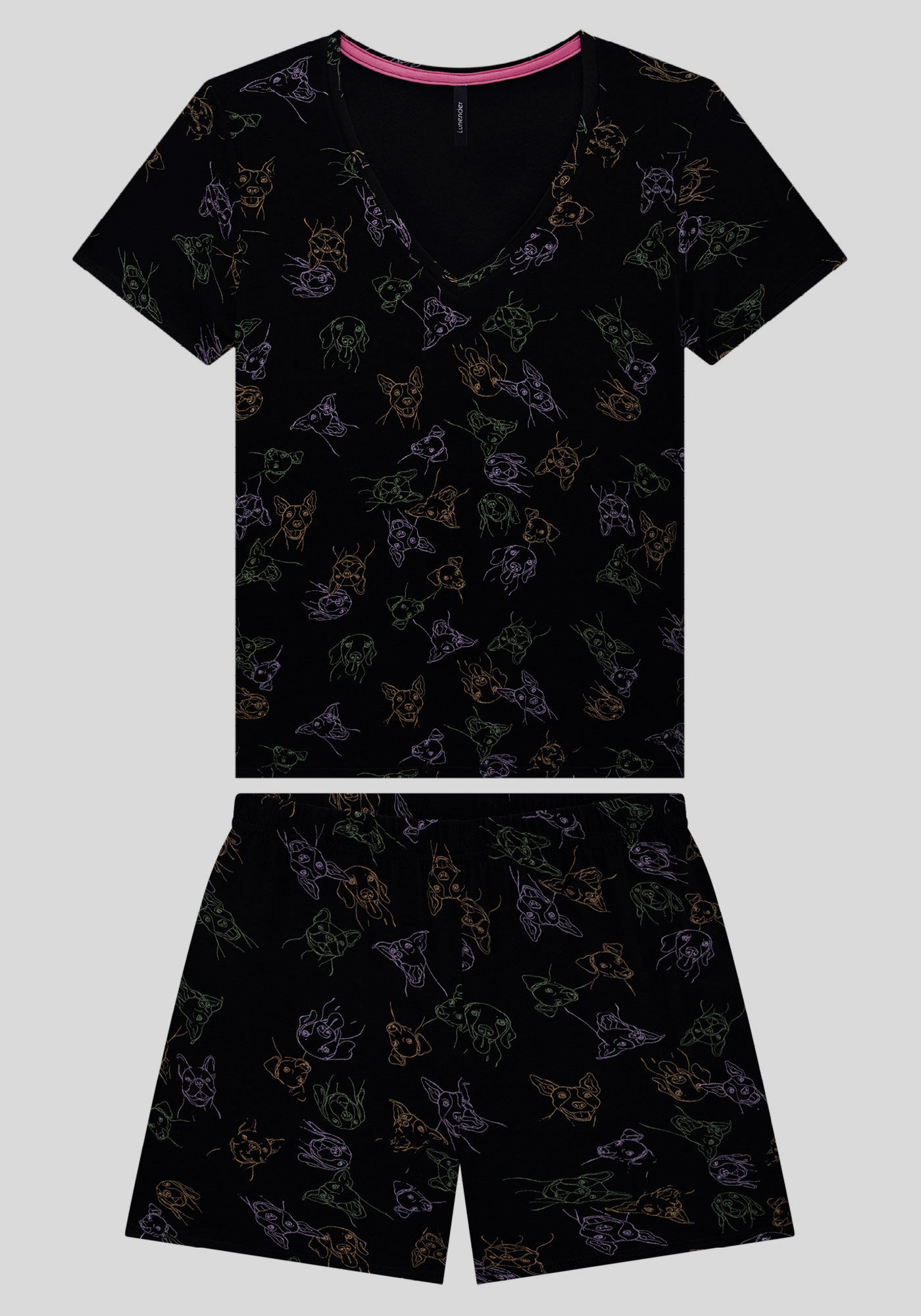 Pijama Curto em Malha Viscose Estampado, , large.