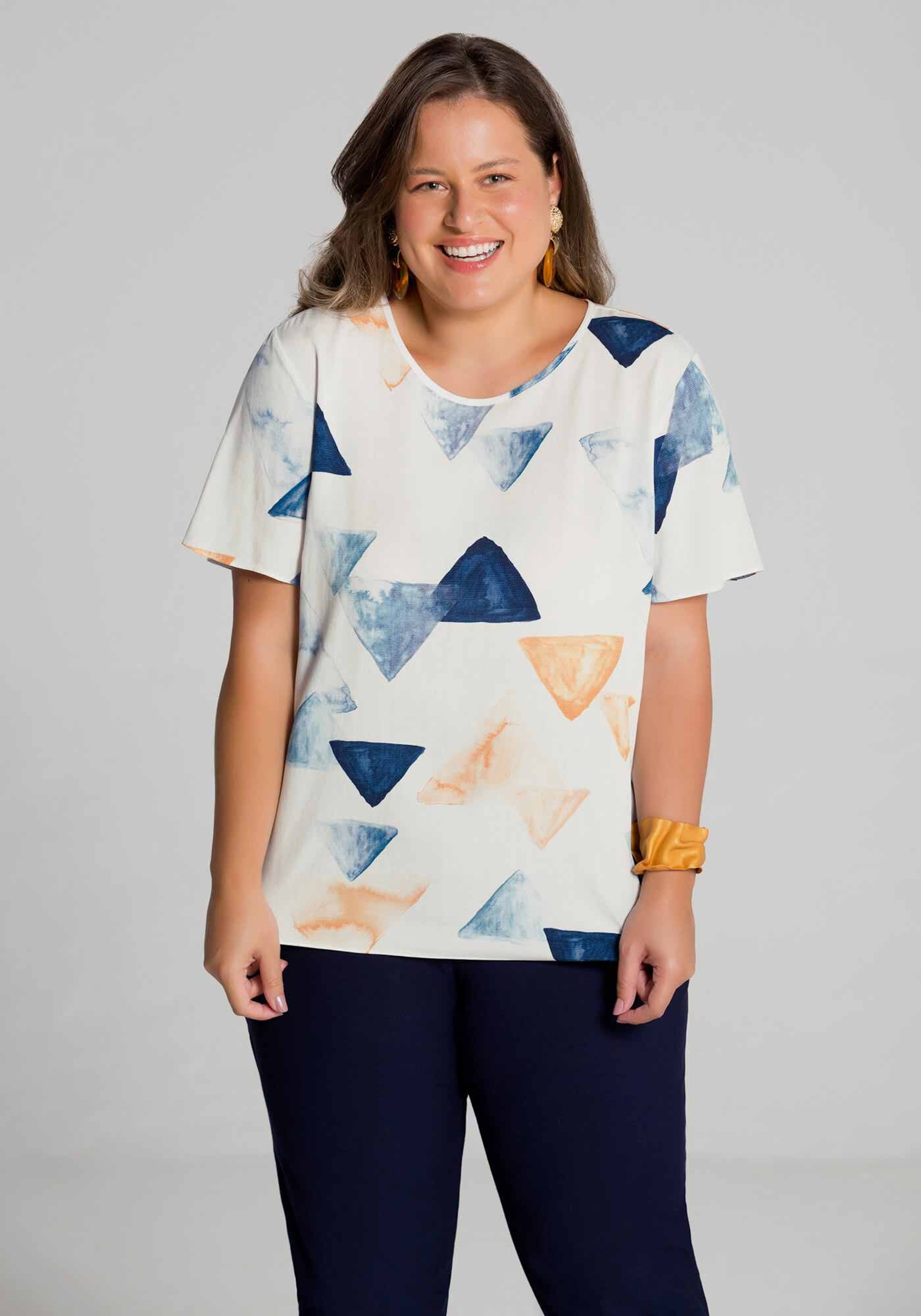 Blusa Plus Size Rayon Estampada, BRANCO OFF WHITE, large.