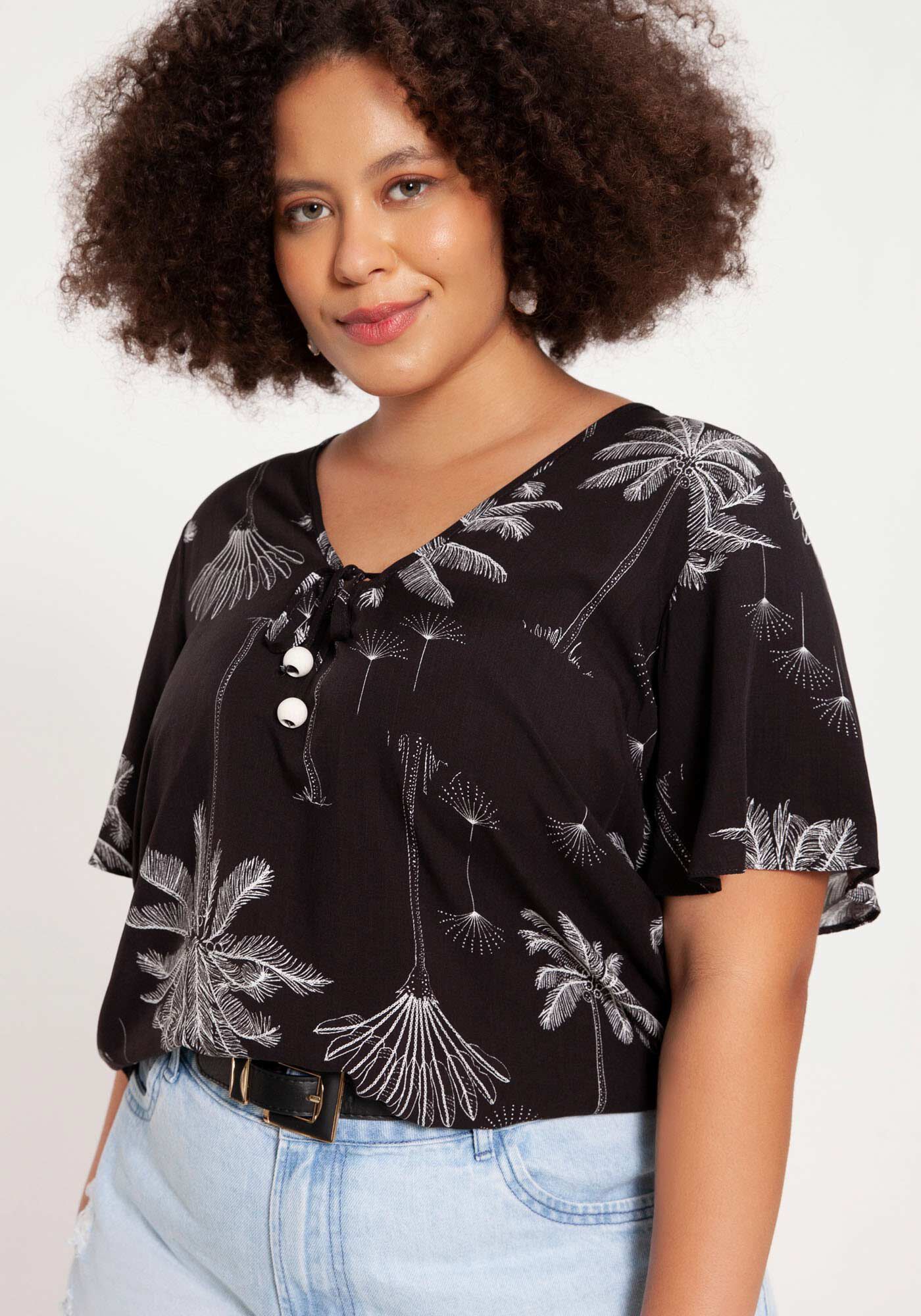 Blusa Plus Size em Viscose com Amarra&ccedil;&atilde;o, , large.