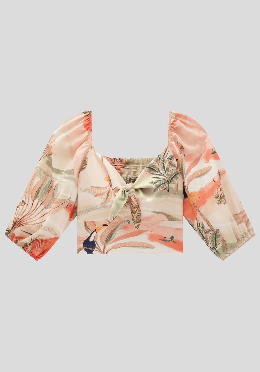 Blusa Cropped em Viscose com Laço, PARAISO SALMAO. Blusa Cropped em Viscose com Laço, PARAISO SALMAO, large.