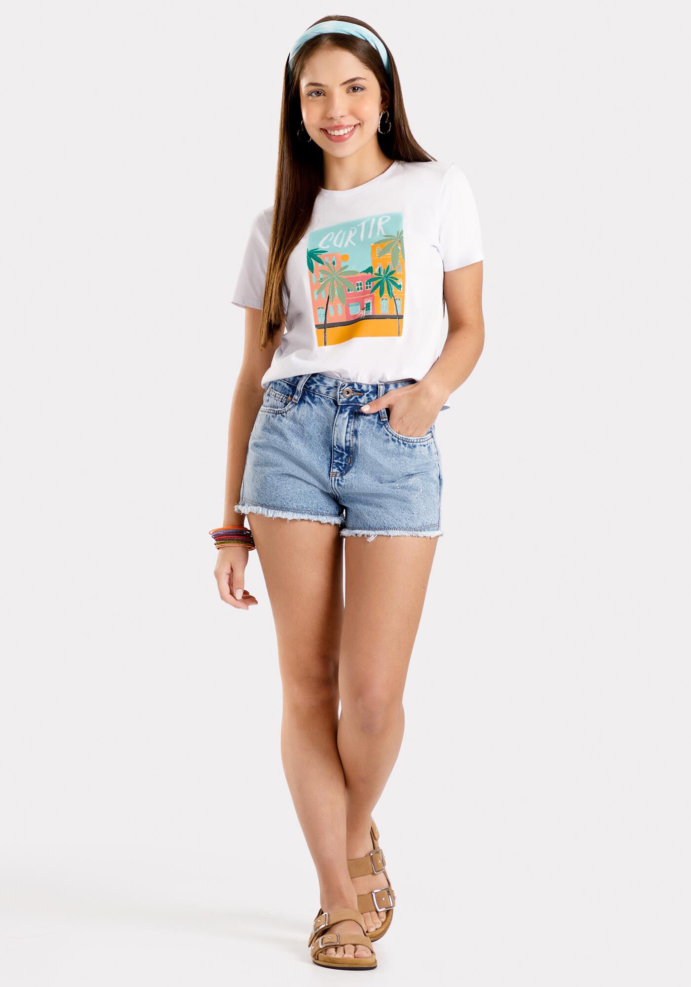 T-shirt Juvenil em Meia Malha com Estampa, BRANCO, large.