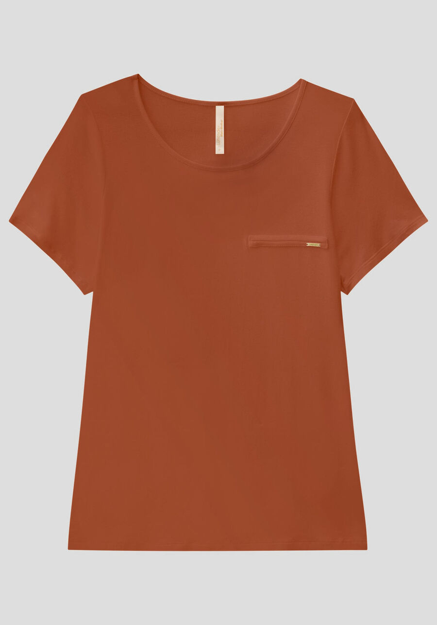Blusa Básica Lisa De Mangas Curtas Com Detalhe Frontal, . Blusa Básica Lisa De Mangas Curtas Com Detalhe Frontal, , large.