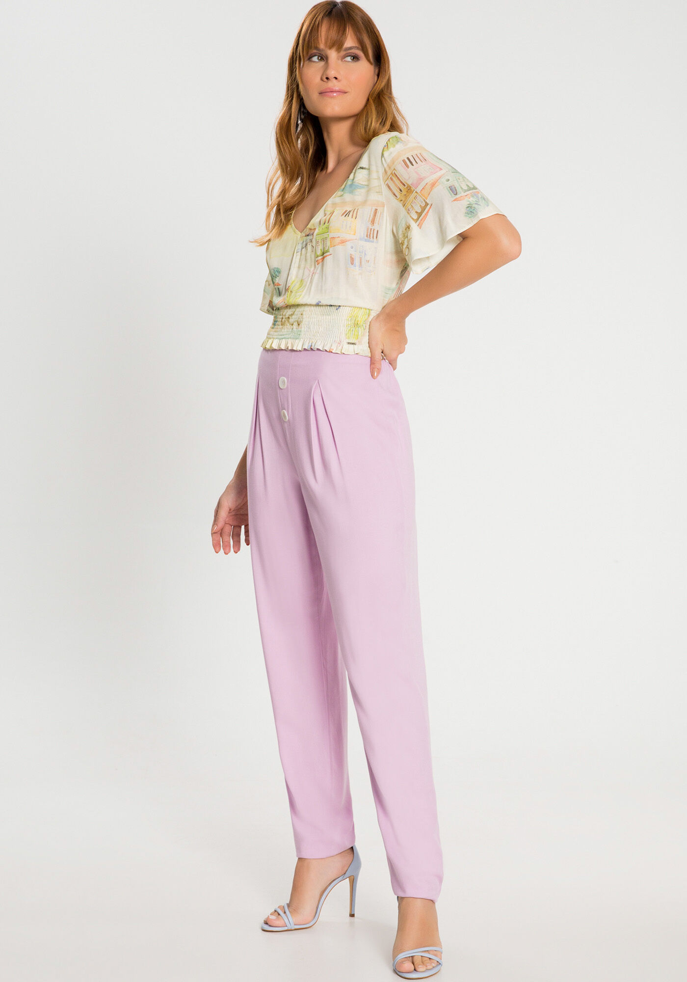 Blusa Estampada em Viscose com El&aacute;stico, , large.