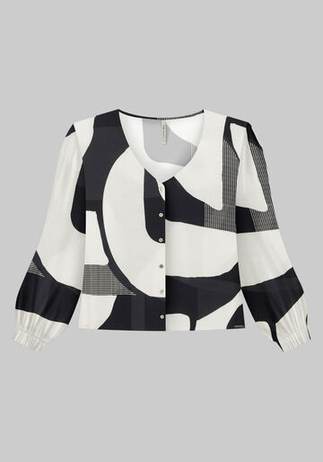 Camisa Manga Longa Bufante Plus Size Estampada, MOLDURA PRETO. Camisa Manga Longa Bufante Plus Size Estampada, MOLDURA PRETO, large.