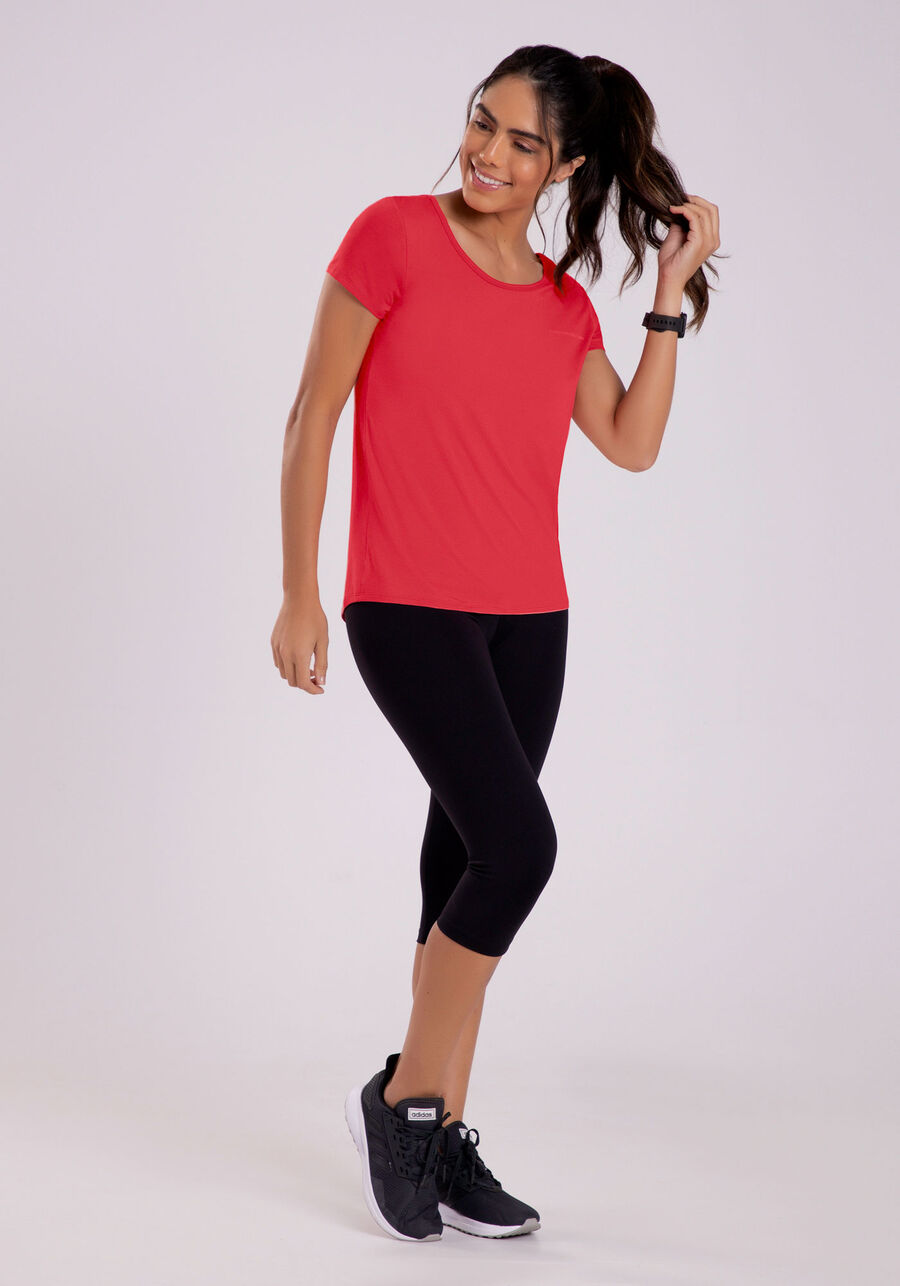 Blusa em Malha Viscose com Recorte Costas, SALMAO LOBSTER. Blusa em Malha Viscose com Recorte Costas, SALMAO LOBSTER, large.