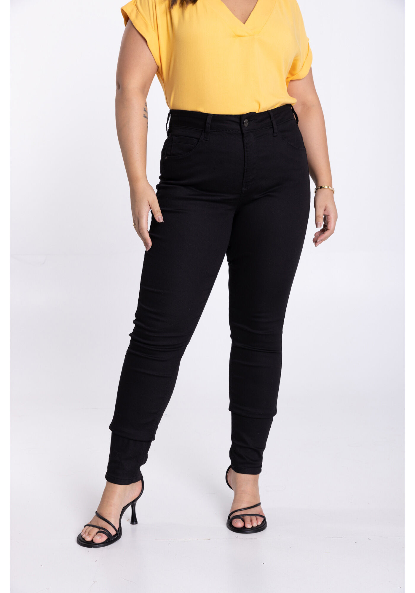 Cal&ccedil;a Skinny De Cintura M&eacute;dia Plus Size Sarja Chapa Barriga, PRETO REATIVO, large.