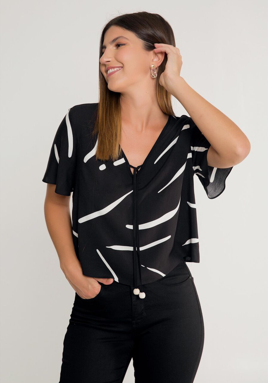 Blusa Estampada em Viscose com Amarração, . Blusa Estampada em Viscose com Amarração, , large.