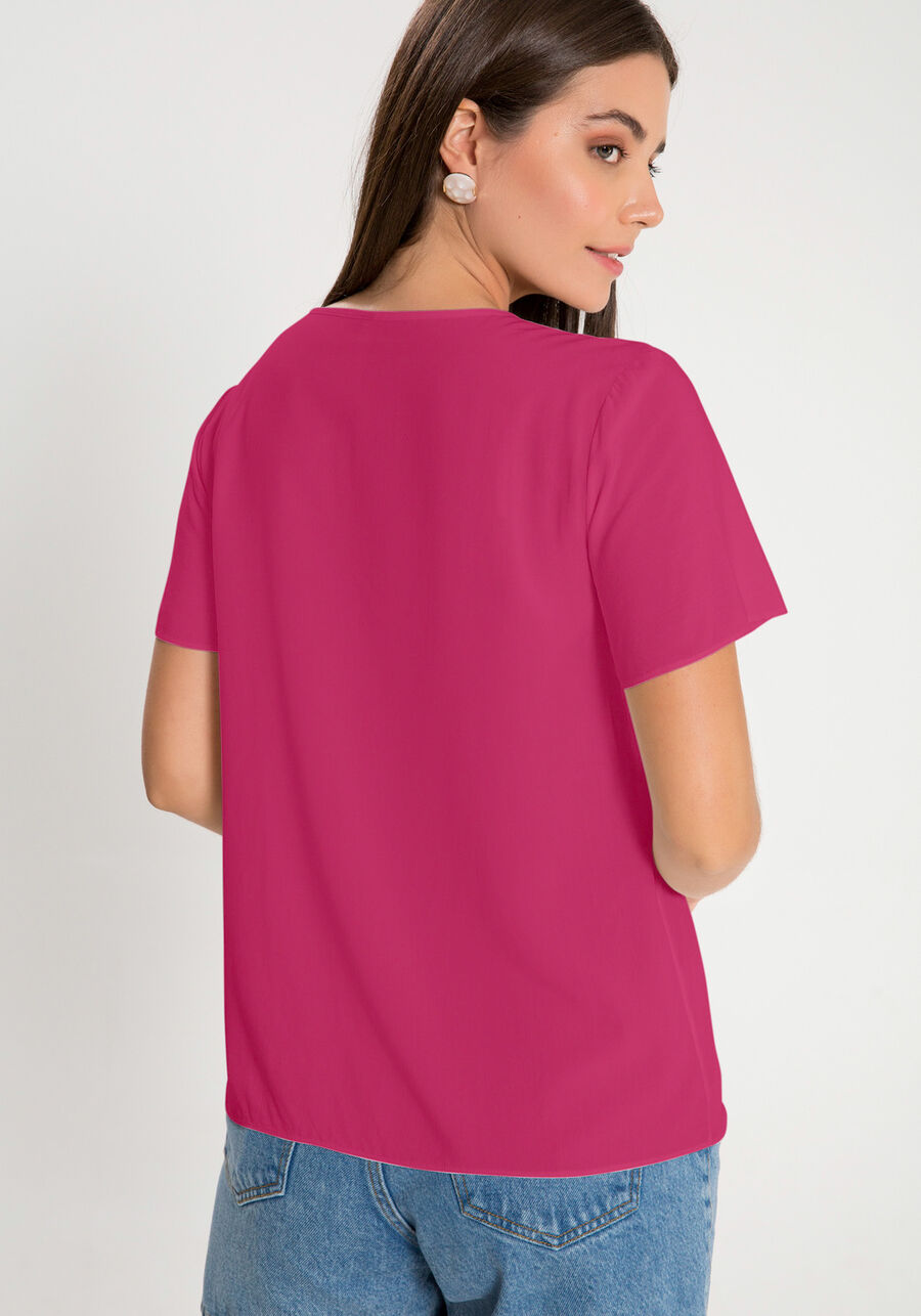Blusa Lisa Básica De Mangas Curtas Em Tecido Leve, . Blusa Lisa Básica De Mangas Curtas Em Tecido Leve, , large.