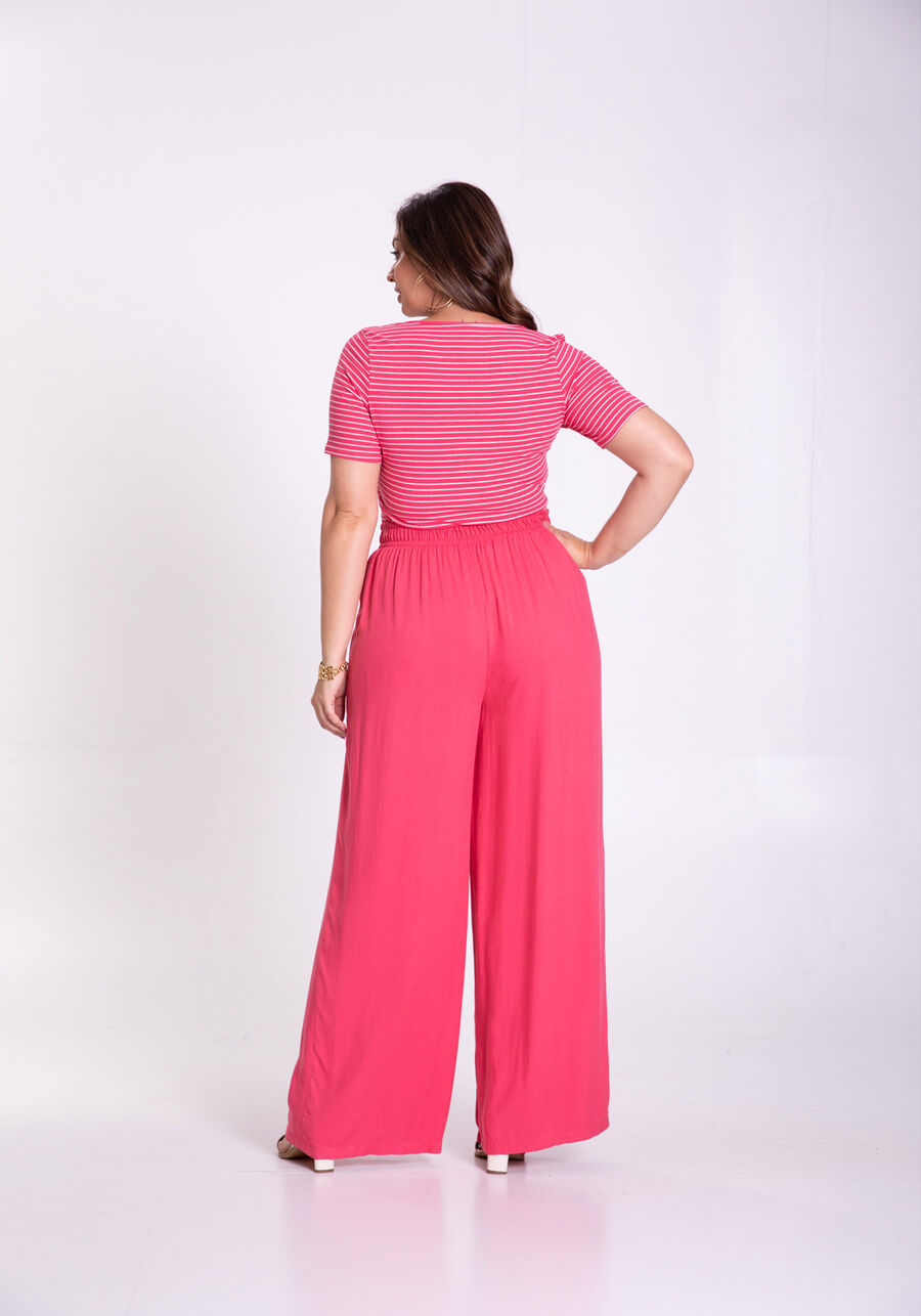 Blusa Plus Size Listrada com Franzido Busto, ROSA MORENA, large.