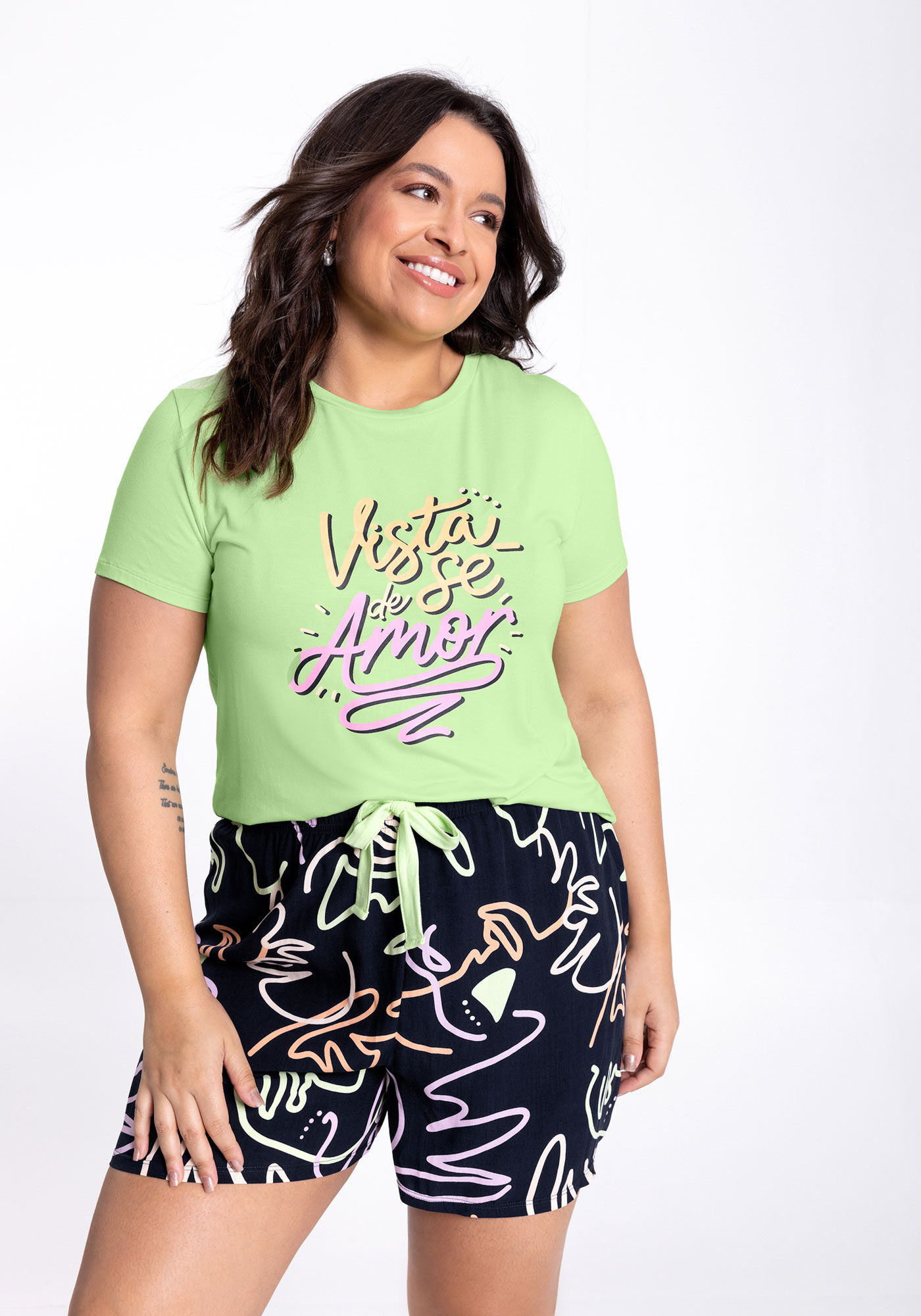 Pijama Plus Size Estampado com Blusa e Shorts, FACES MARINHO, large.