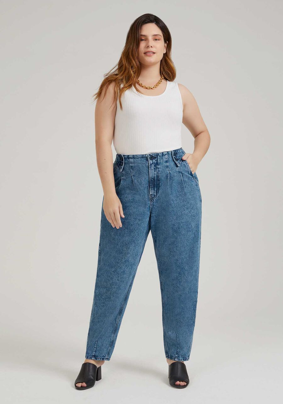 Calça Jeans Slouchy Plus Size com Recorte Cós, JEANS, large.