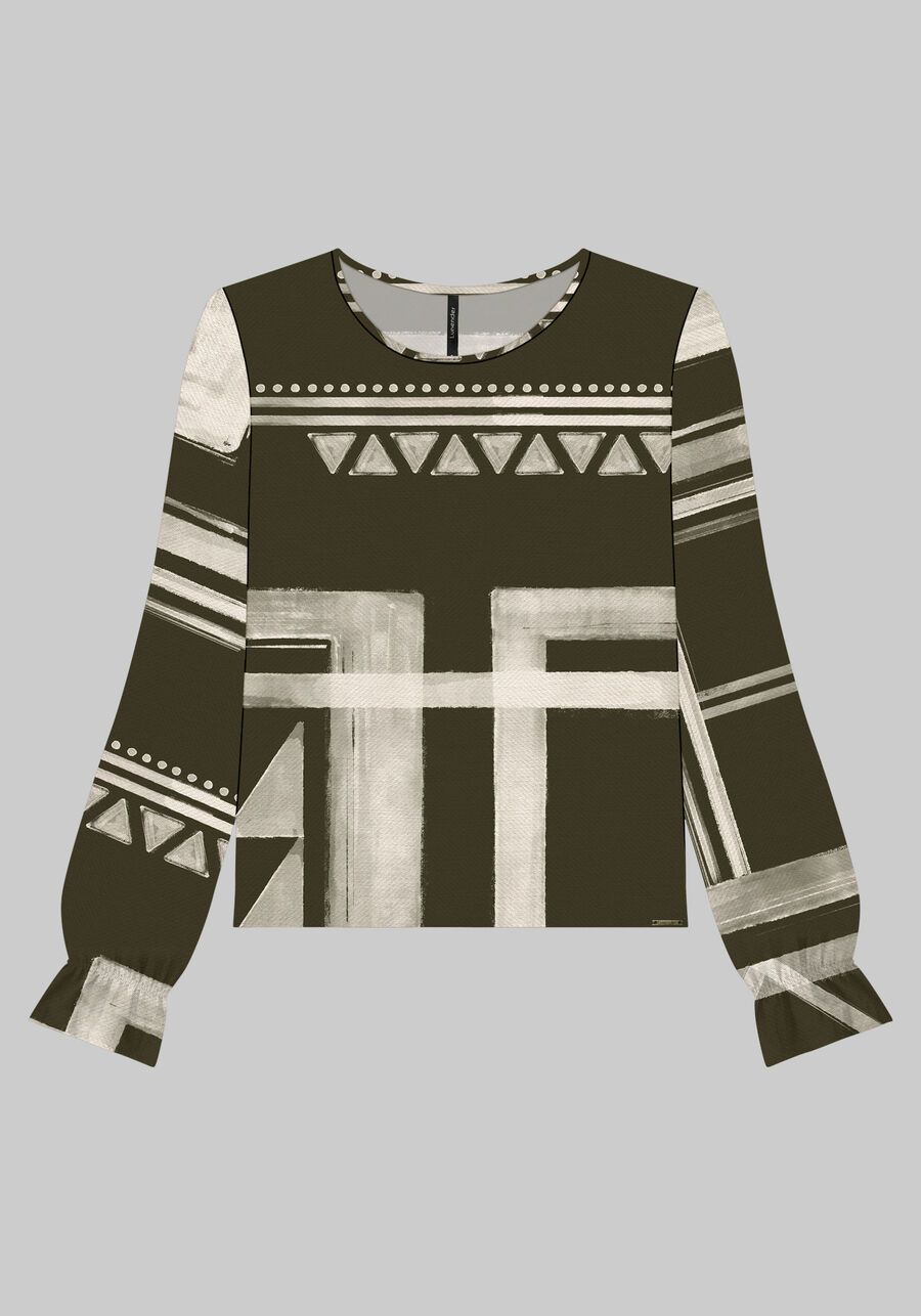 Blusa Estampada em Viscose com Detalhe Manga, . Blusa Estampada em Viscose com Detalhe Manga, , large.