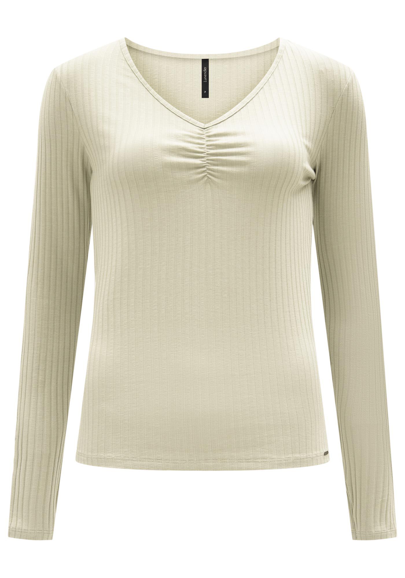 Blusa De Malha Canelada Com Mangas Longas E Decote Em V, , large.