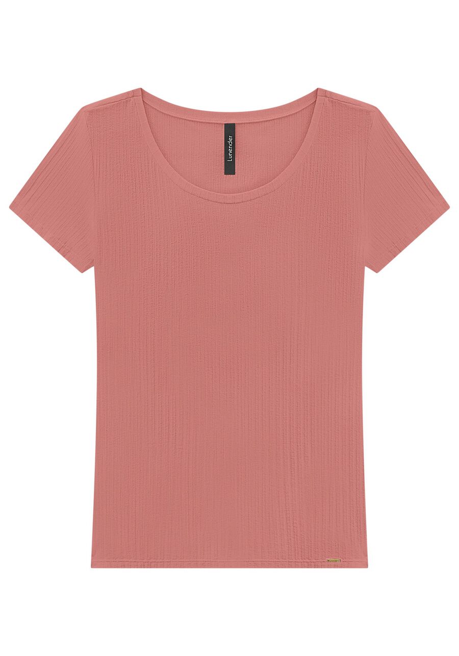 Blusa Em Malha Canelada Com Mangas Curtas E Decote Redondo, . Blusa Em Malha Canelada Com Mangas Curtas E Decote Redondo, , large.
