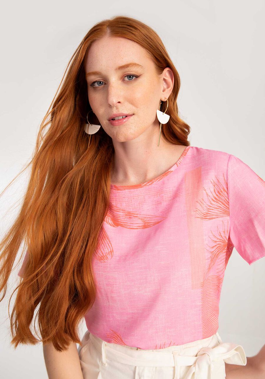 Blusa Manga Curta em Viscose Estampado, . Blusa Manga Curta em Viscose Estampado, , large.