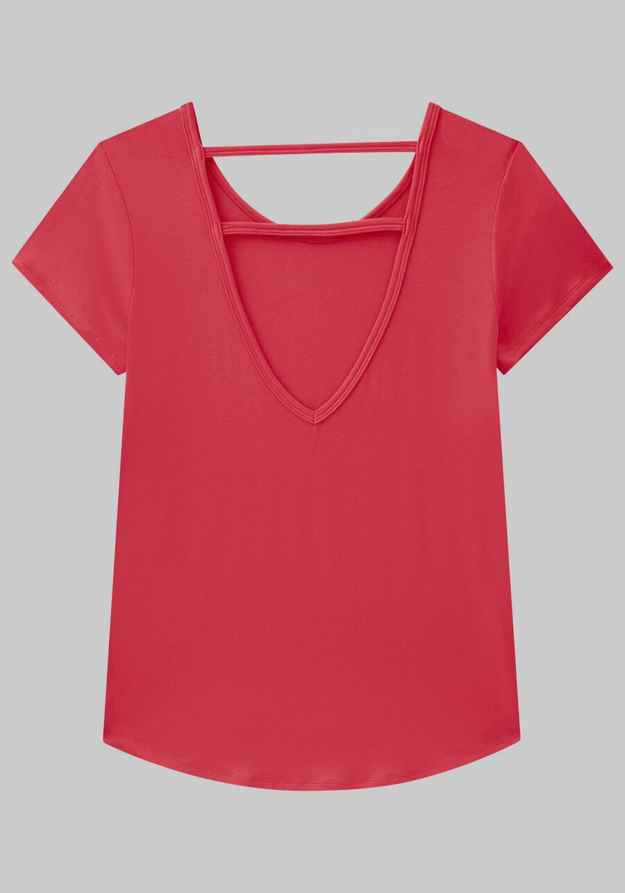 Blusa em Malha Viscose com Recorte Costas, SALMAO LOBSTER. Blusa em Malha Viscose com Recorte Costas, SALMAO LOBSTER, large.