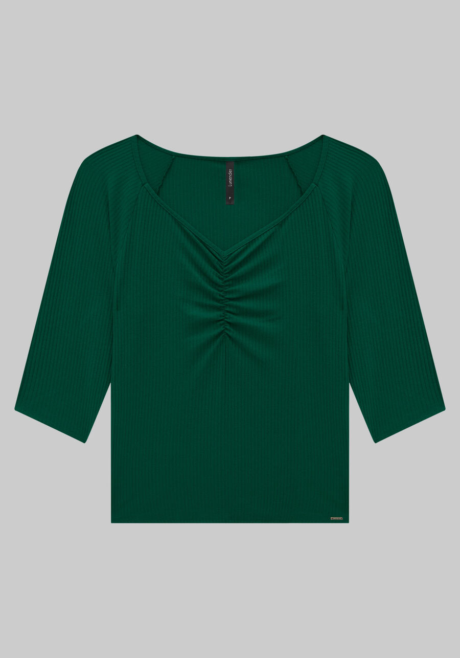Blusa Manga 3/4 Canelada com Franzido, . Blusa Manga 3/4 Canelada com Franzido, , large.
