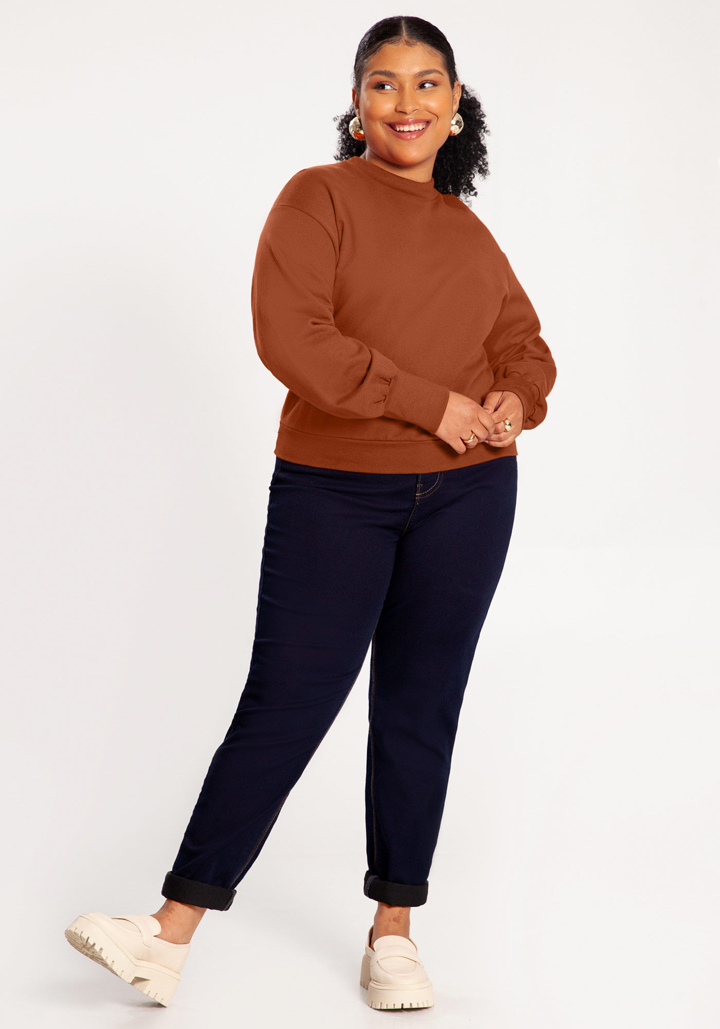 Blus&atilde;o B&aacute;sico Plus Size Em Moletom Felpado De Algod&atilde;o, , large.