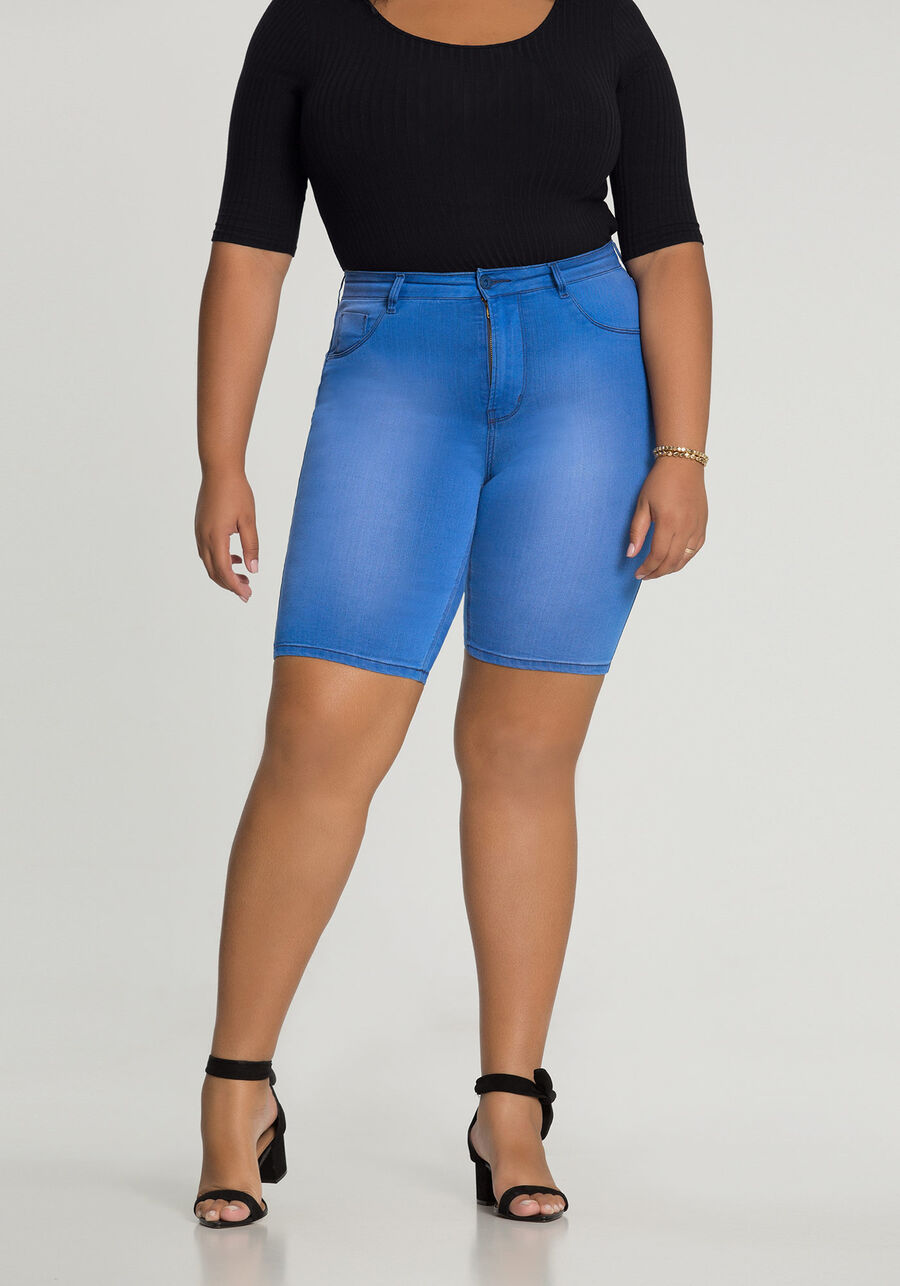 Bermuda Jeans com Elastano Plus Size, JEANS, large.