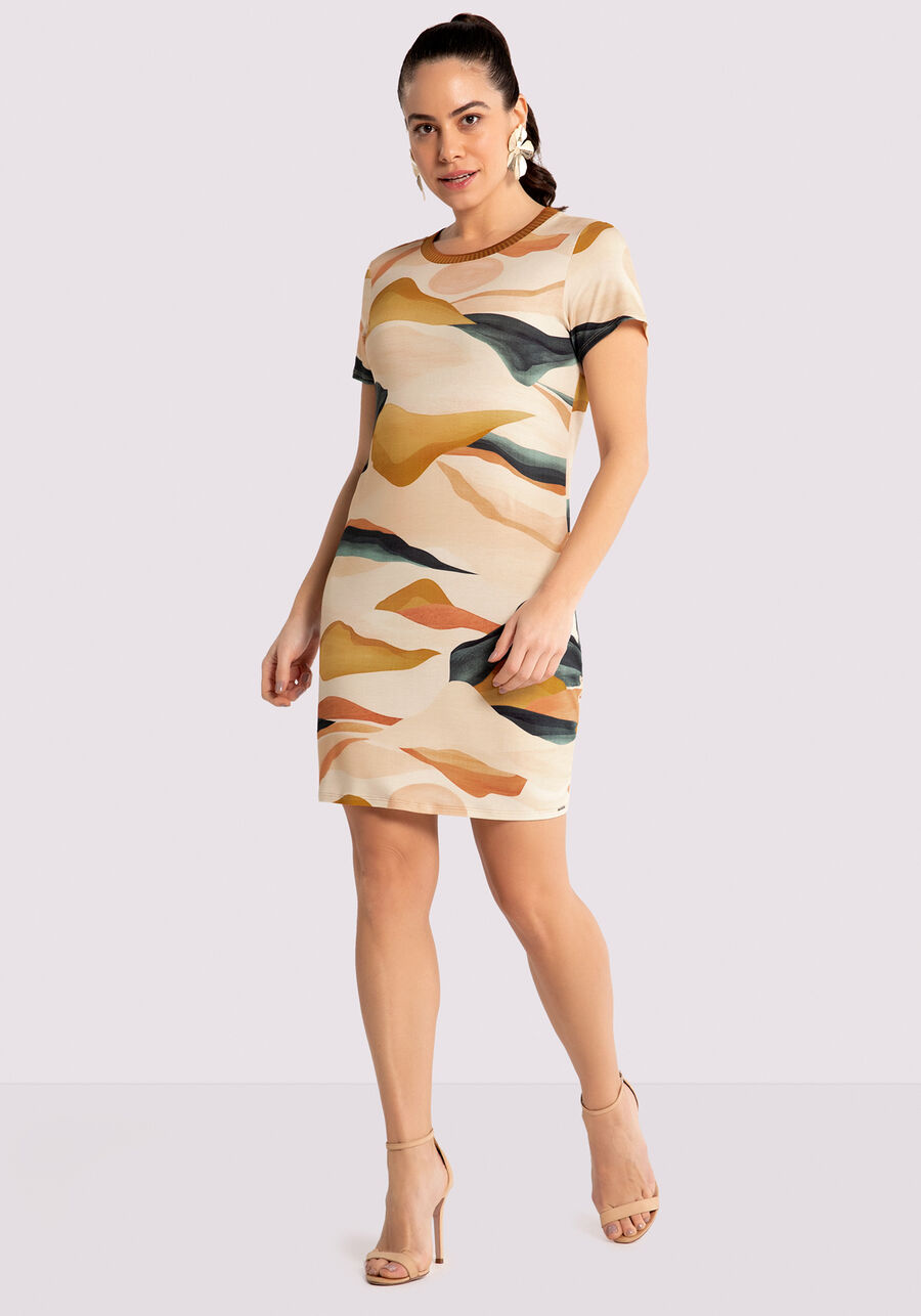Vestido Curto Estampado em Viscose com Retilínea, . Vestido Curto Estampado em Viscose com Retilínea, , large.
