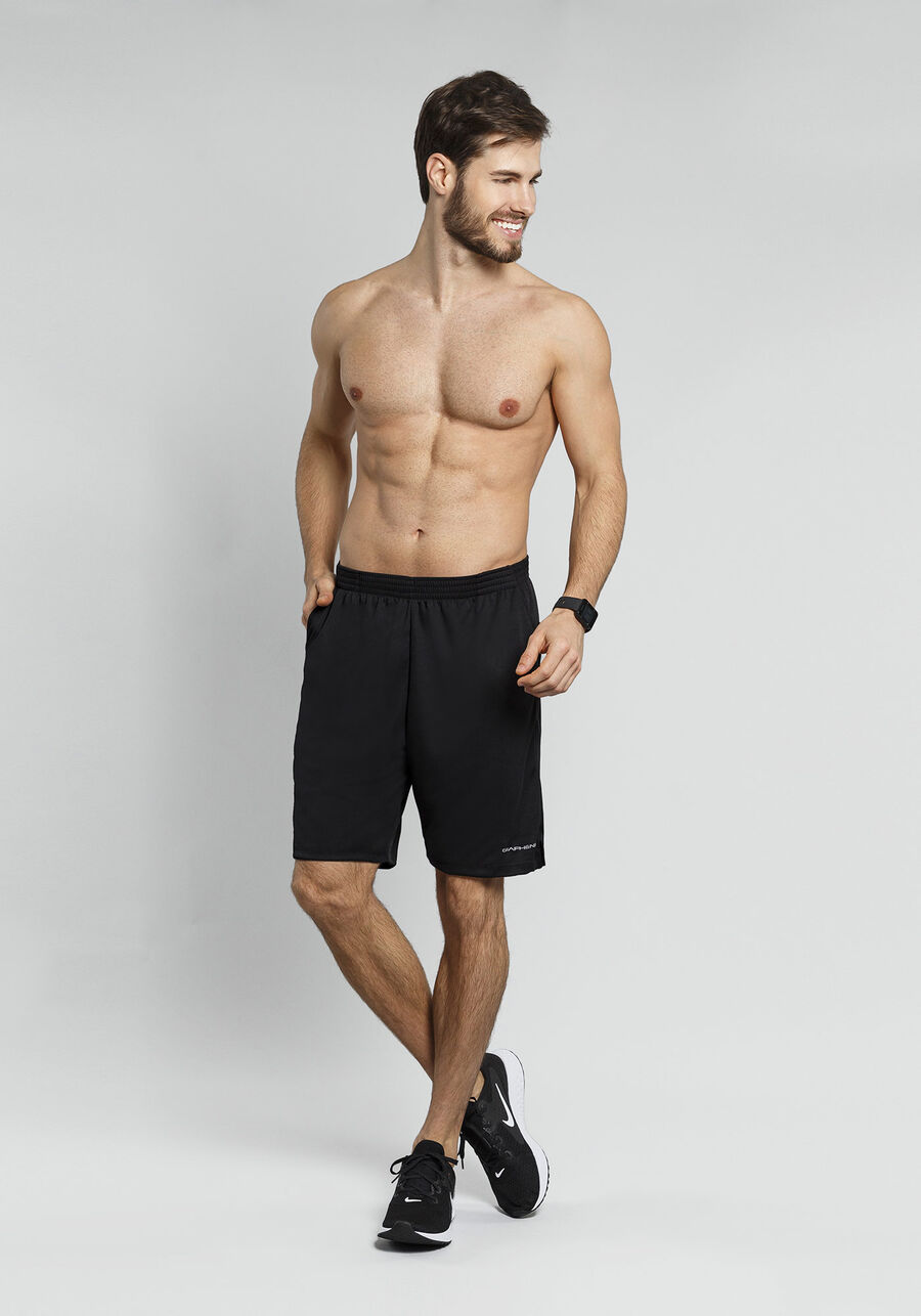 Bermuda Lisa Básica Masculina Com Bolsos Funcionais, PRETO REATIVO. Bermuda Lisa Básica Masculina Com Bolsos Funcionais, PRETO REATIVO, large.