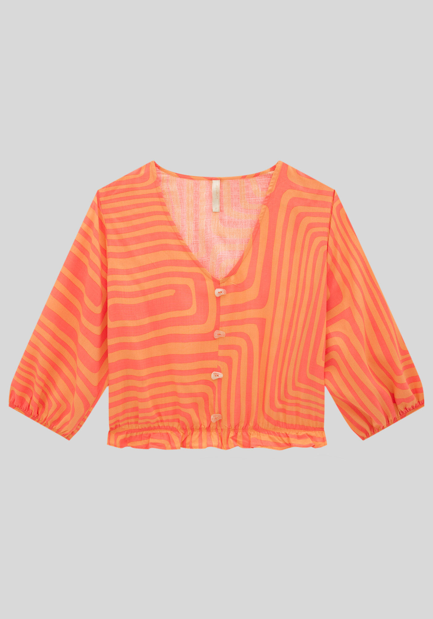 Blusa Cropped Estampada em Viscose com El&aacute;stico, , large.