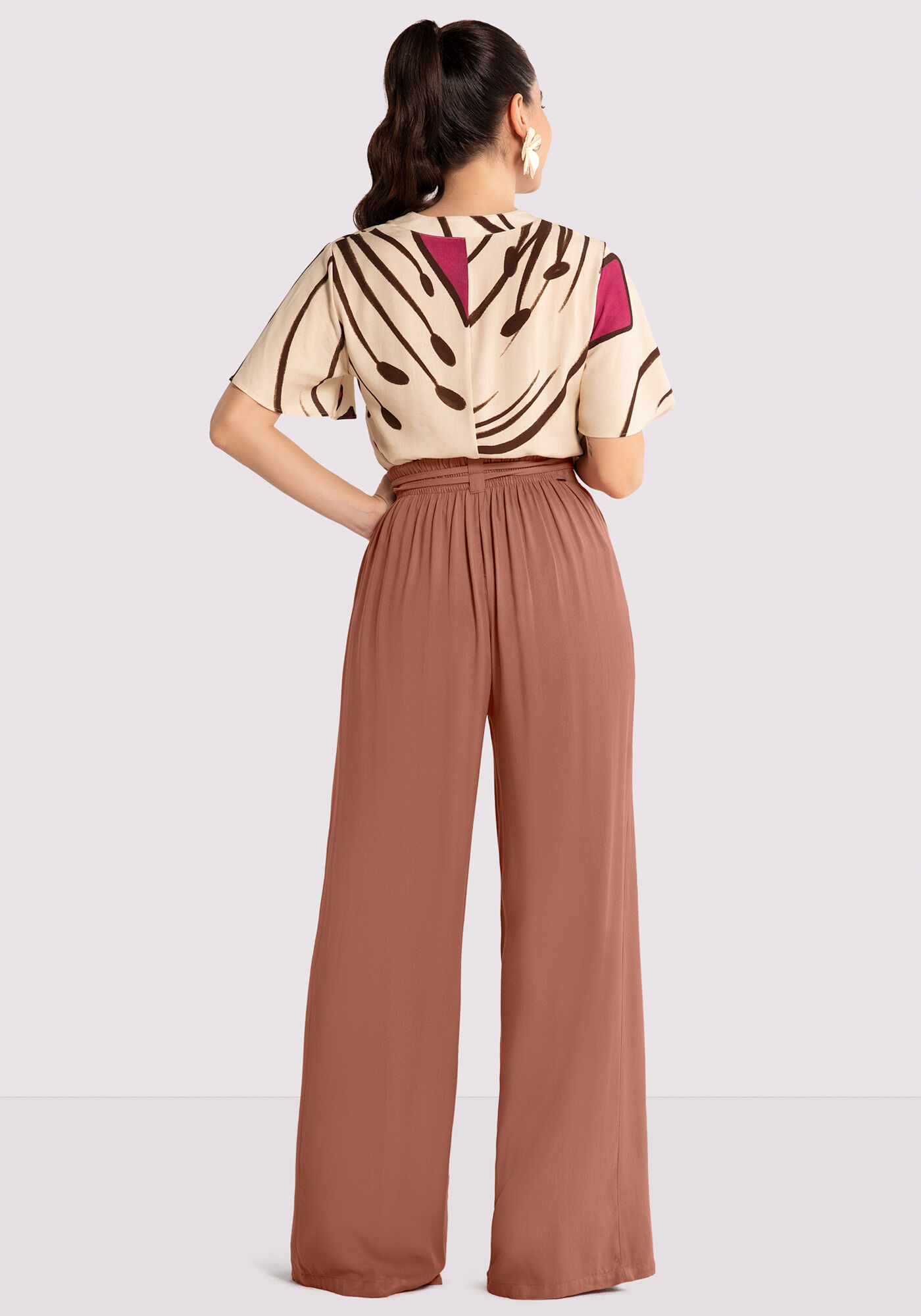 Blusa Estampada em Viscose com Manga Flare, , large.