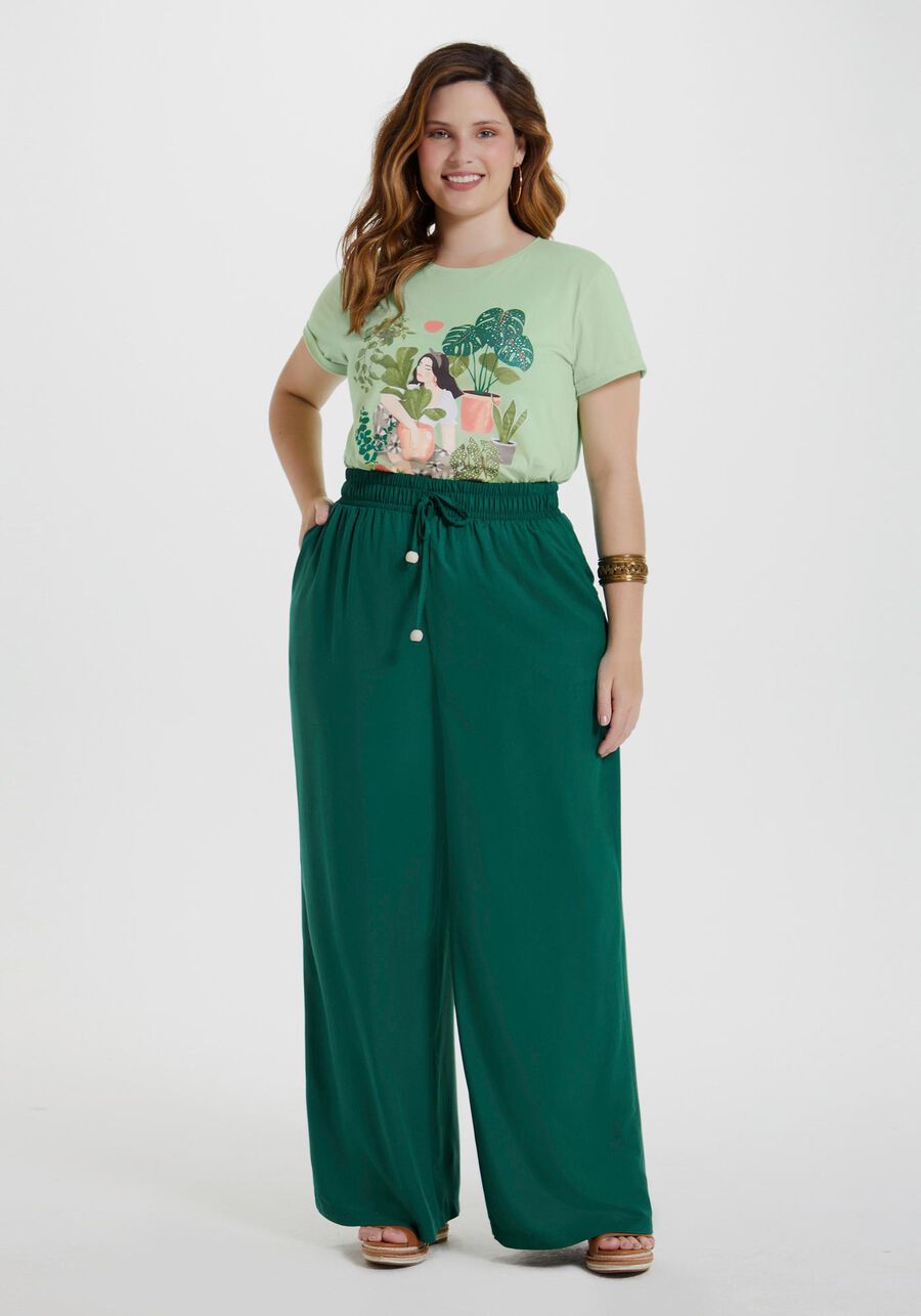 T-shirt Plus Size com Estampa Botânica, VERDE ORION. T-shirt Plus Size com Estampa Botânica, VERDE ORION, large.