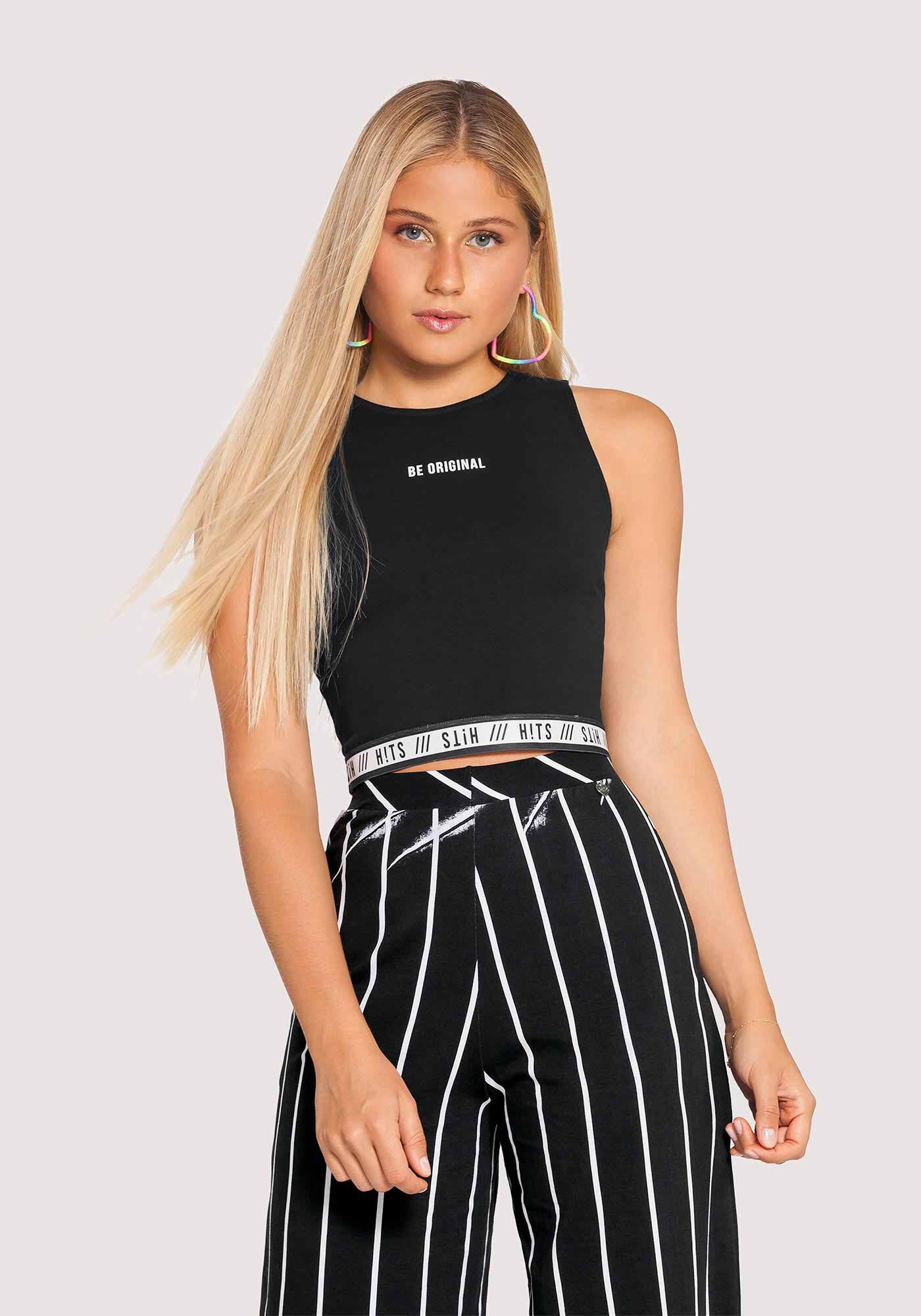 Calça pantacourt shop listrada com cropped