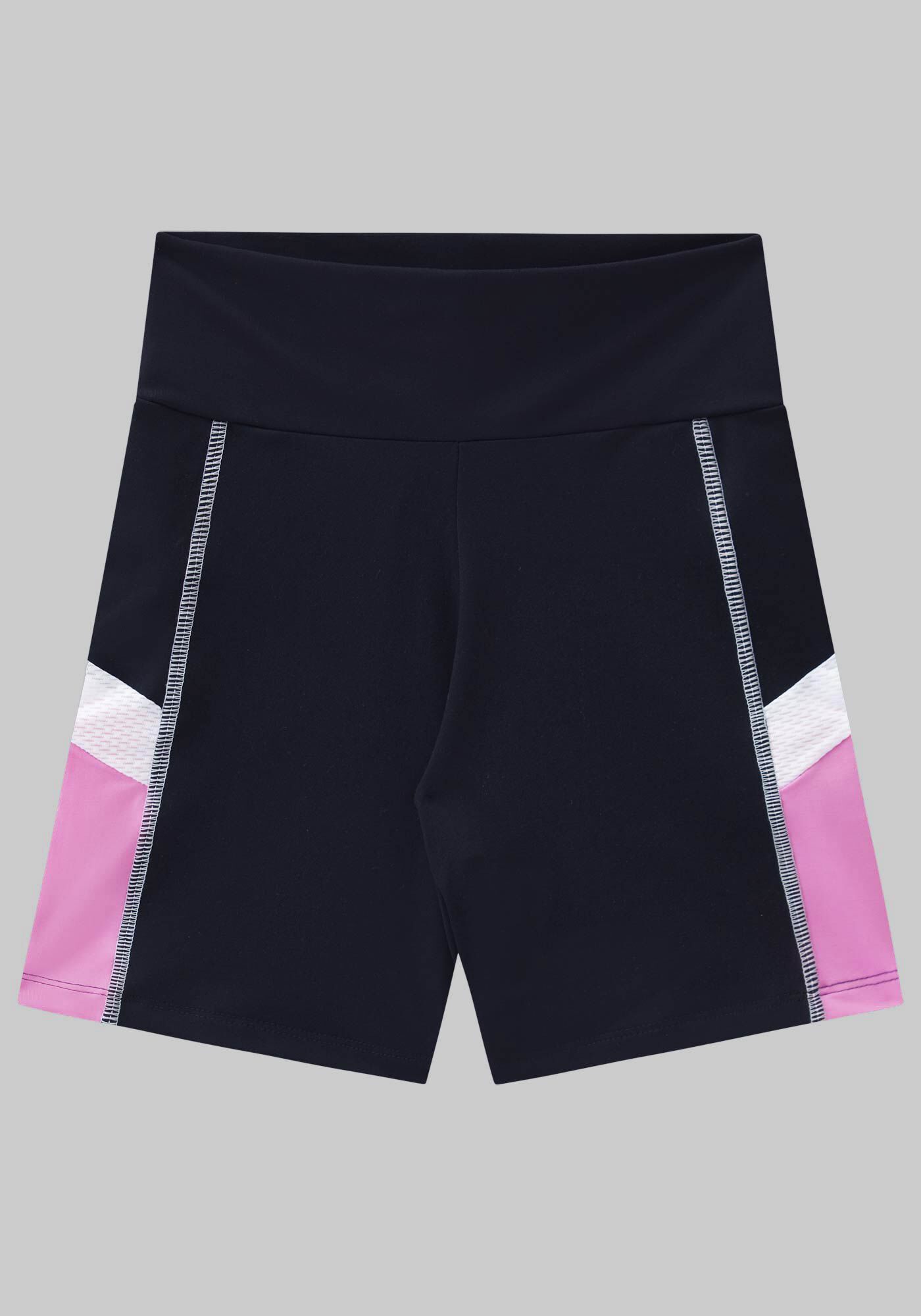 Shorts Cintura M&eacute;dia com Recortes, PRETO REATIVO, large.