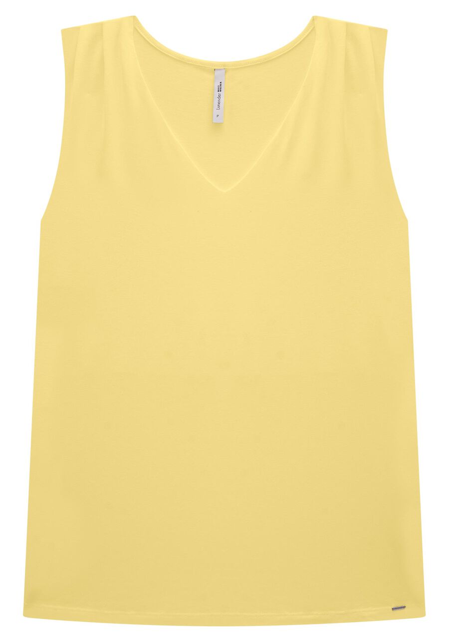 Regata Plus Size em Malha Viscose com Franzido Ombros, AMARELO SERENO. Regata Plus Size em Malha Viscose com Franzido Ombros, AMARELO SERENO, large.
