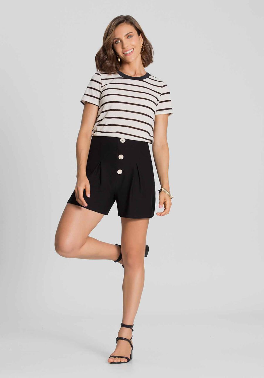 Shorts Crepe Cintura Alta com Pregas, PRETO REATIVO. Shorts Crepe Cintura Alta com Pregas, PRETO REATIVO, large.