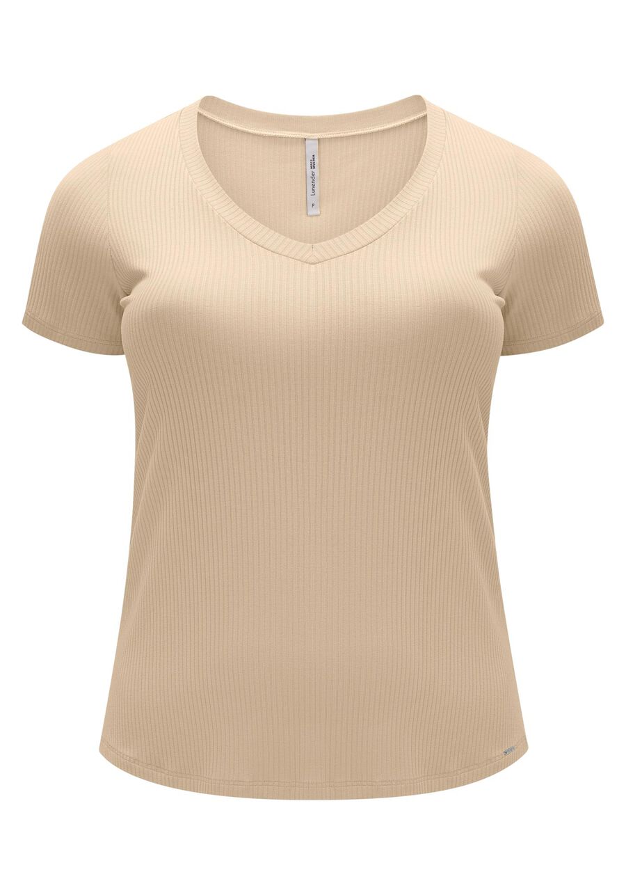 Blusa Básica Em Malha Canelada Com Mangas Curtas E Decote V, . Blusa Básica Em Malha Canelada Com Mangas Curtas E Decote V, , large.