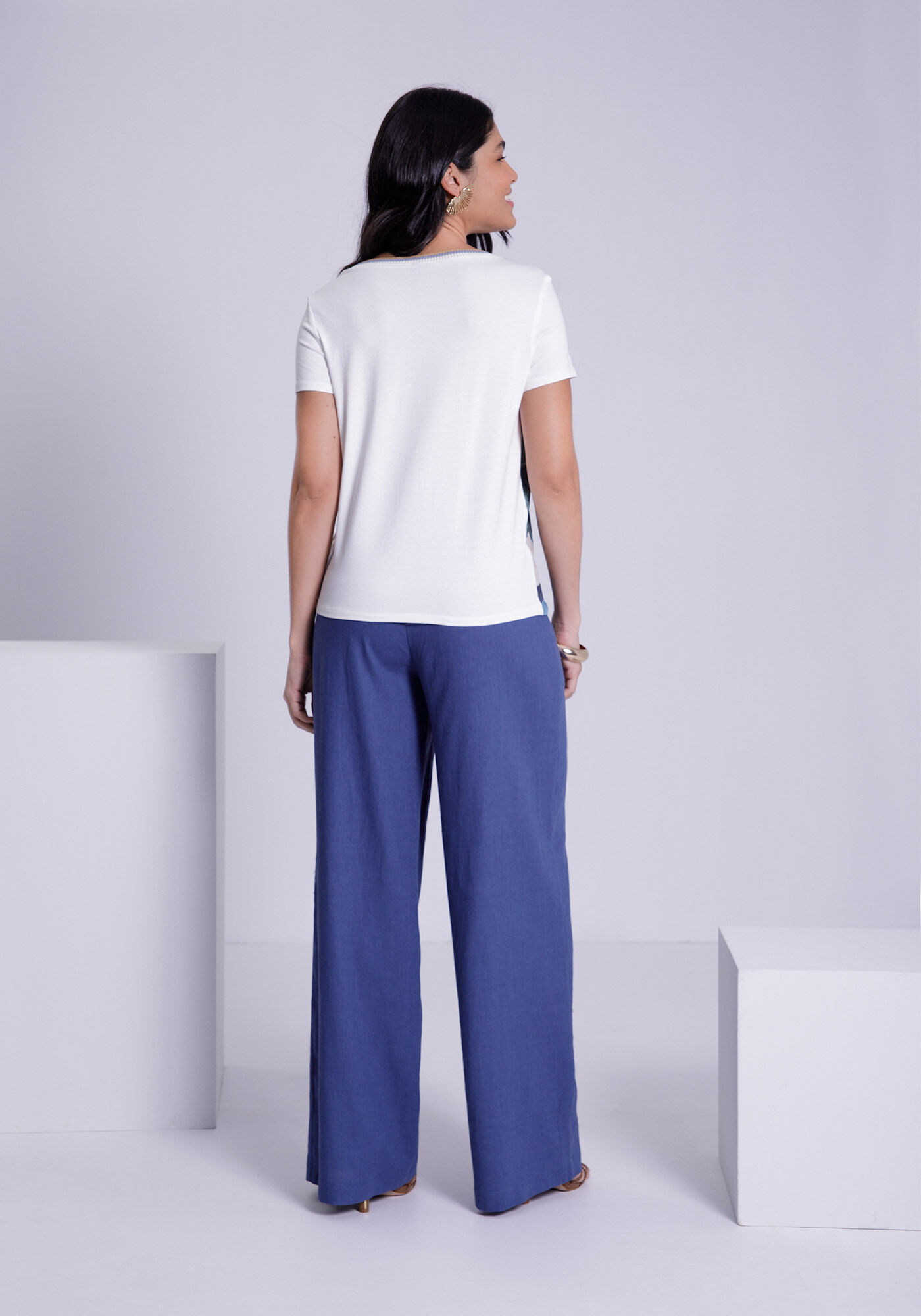 Blusa Estampada em Malha e Tecido com Retil&iacute;nea, , large.