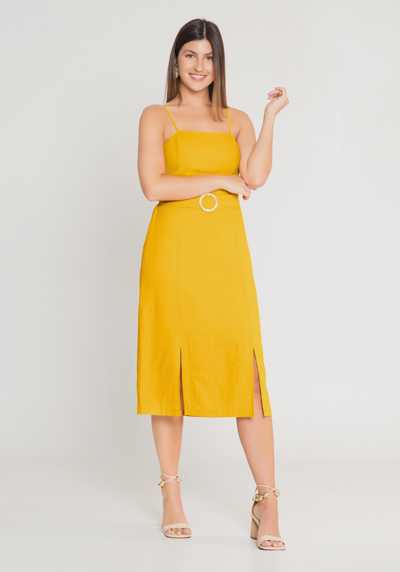 Vestido amarelo de hotsell linho