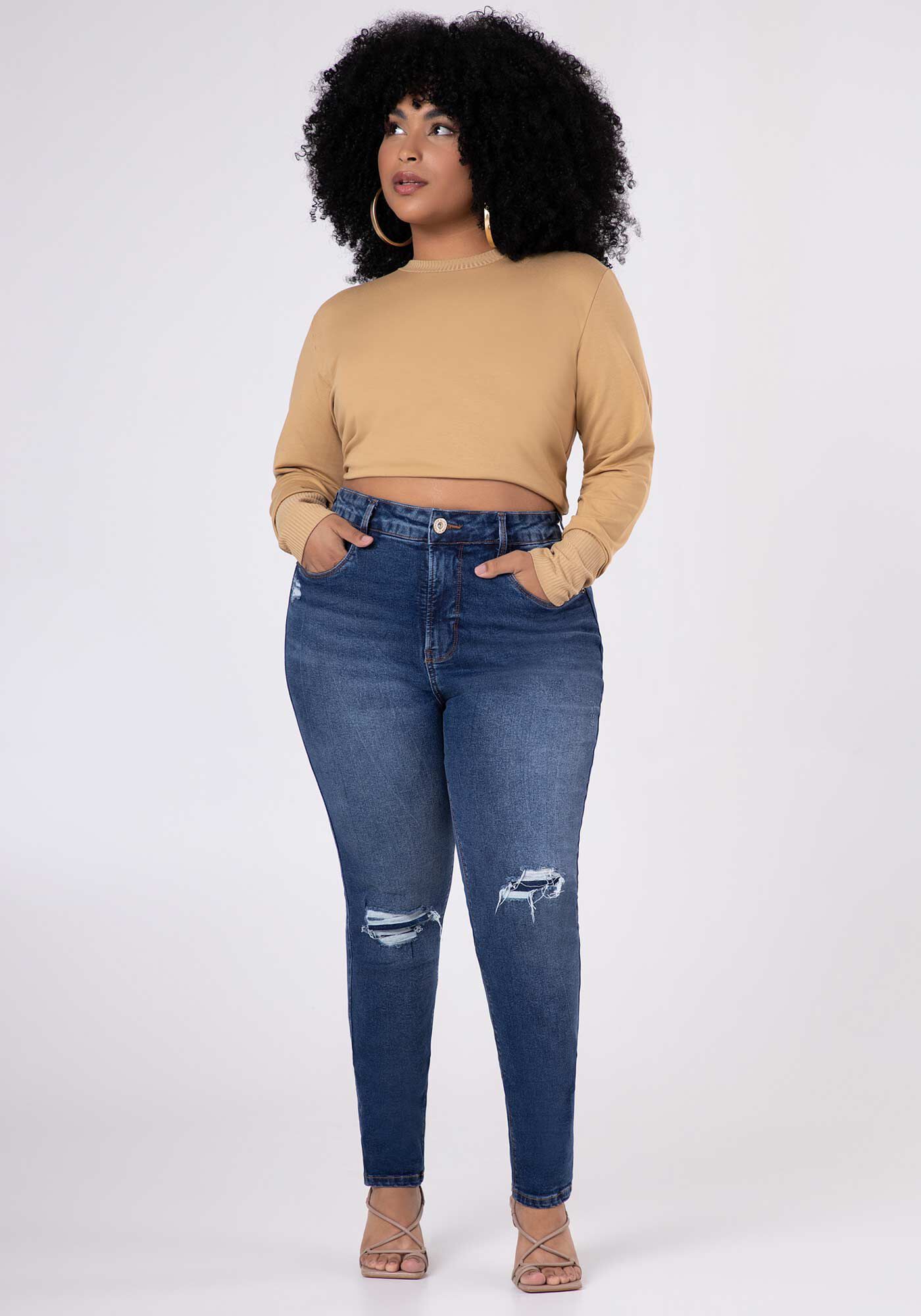 Cal a Plus Size Skinny Jeans com Elastano Lunender