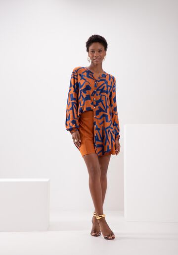 Camisa Alongada De Mangas Longas Com Gola Padre, ABRACO LARANJA. Camisa Alongada De Mangas Longas Com Gola Padre, ABRACO LARANJA, large.