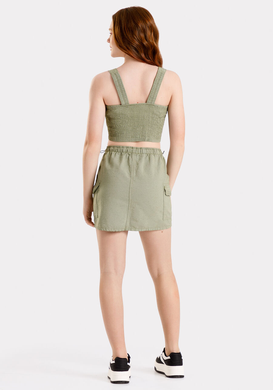 Conjunto saia cargo e blusa Cropped juvenil sustentável, . Conjunto saia cargo e blusa Cropped juvenil sustentável, , large.