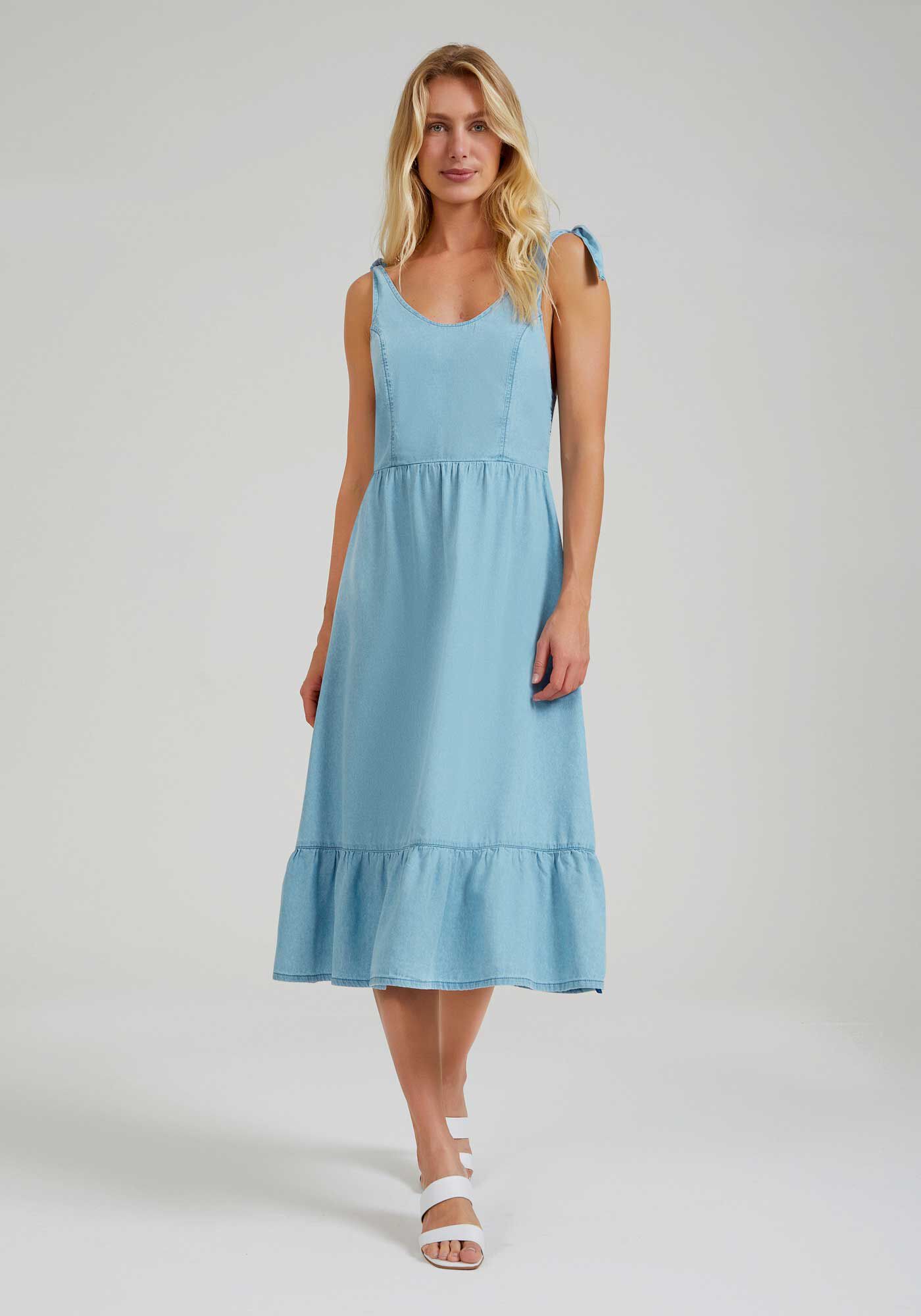 Vestido Jeans Midi Evas&ecirc; com Babado, JEANS, large.