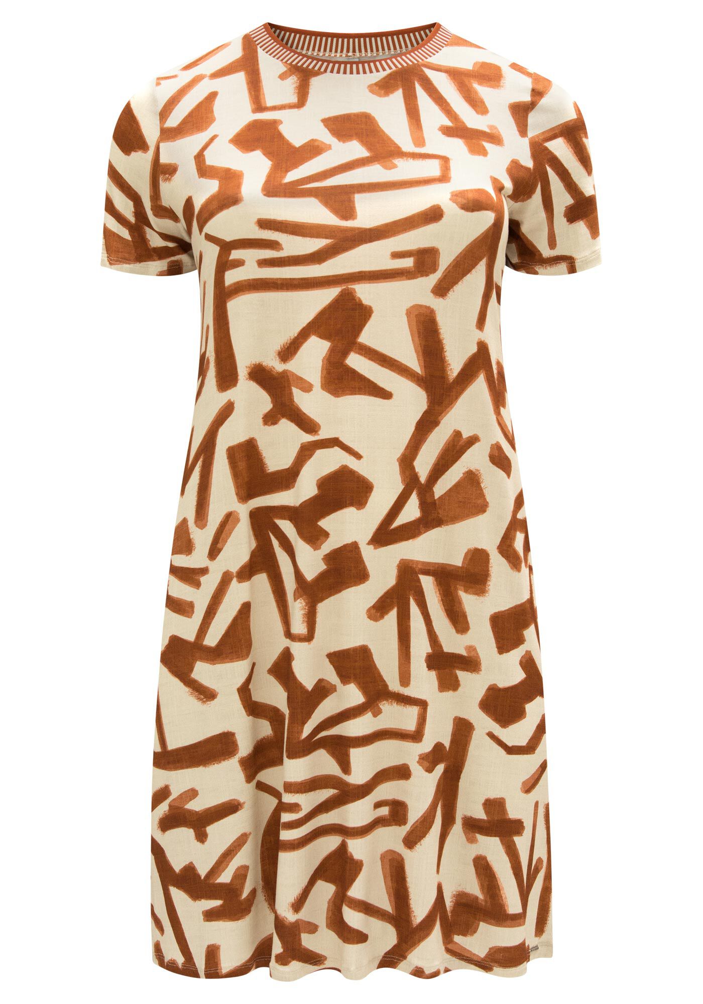 Vestido Curto Estampado Plus Size Com Gola Em Retil&iacute;nea, , large.