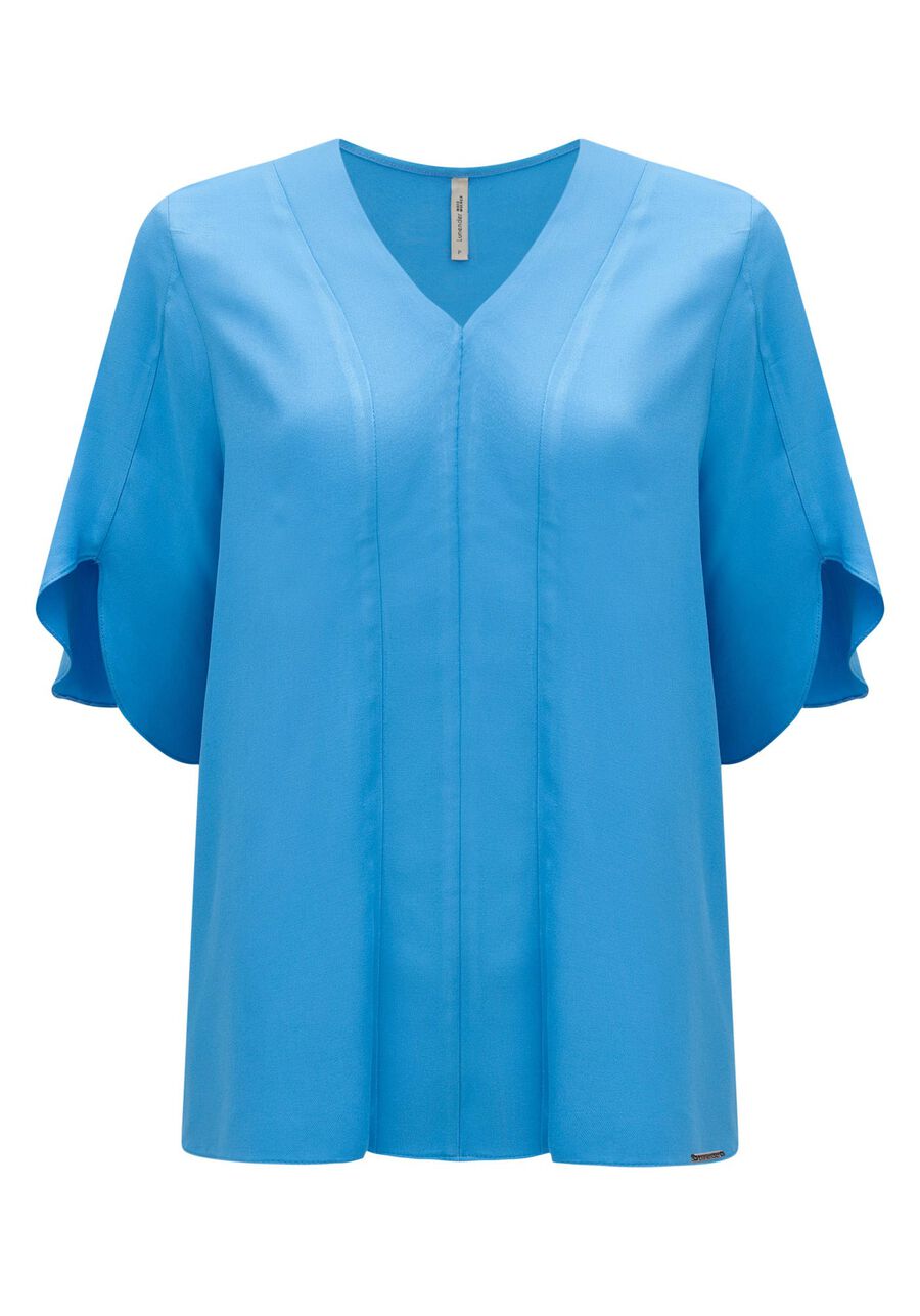 Blusa De Mangas Médias Com Decote V Em Viscose Responsável, . Blusa De Mangas Médias Com Decote V Em Viscose Responsável, , large.