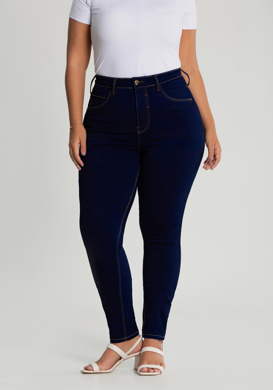 Calça Jeans Skinny Chapa Barriga Plus Size, JEANS ESCURO, large.