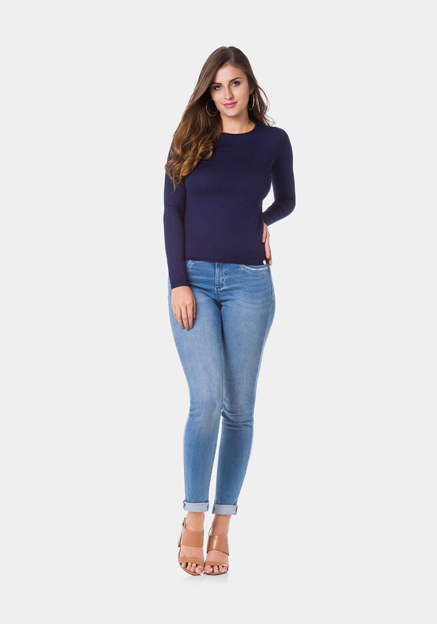Blusa Básica De Mangas Longas Em Malha Com Elastano, . Blusa Básica De Mangas Longas Em Malha Com Elastano, , large.