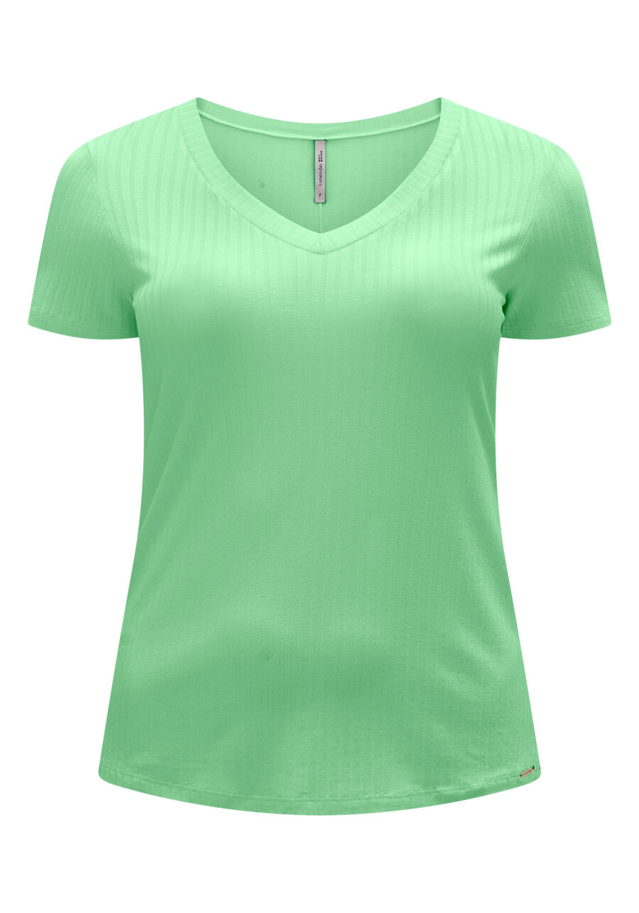 Blusa Básica Em Malha Canelada Com Mangas Curtas E Decote V, . Blusa Básica Em Malha Canelada Com Mangas Curtas E Decote V, , large.