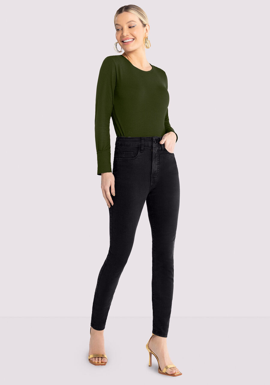 Blusa Manga Longa Canelada com Decote Redondo, . Blusa Manga Longa Canelada com Decote Redondo, , large.