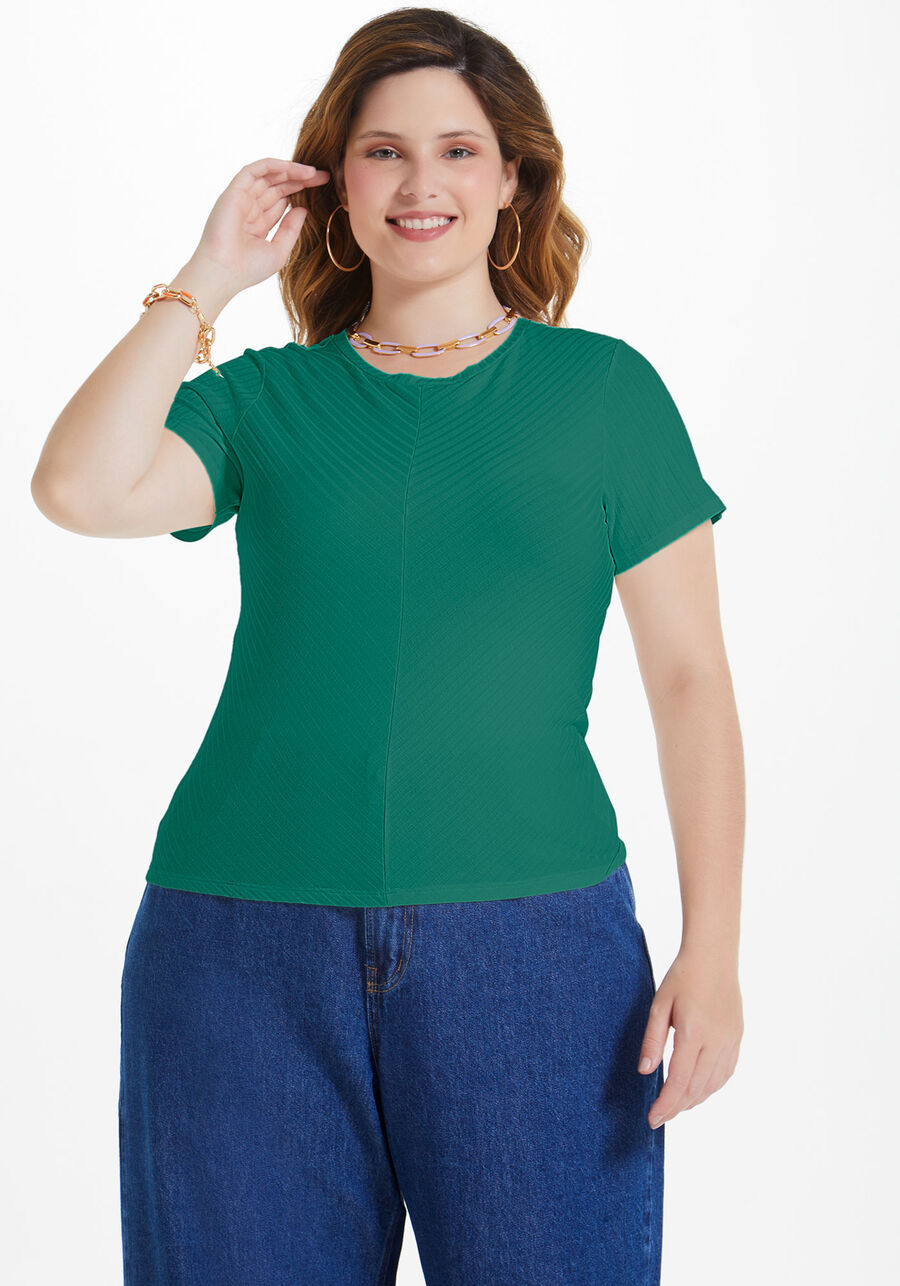 Blusa Plus Size Básica Canelada com Recorte, , large.