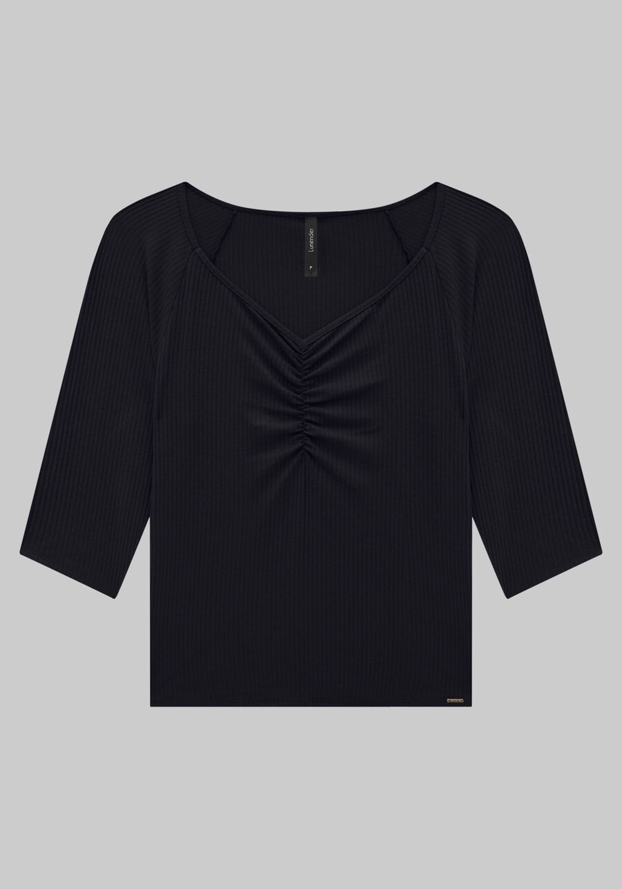 Blusa Manga 3/4 Canelada com Franzido, . Blusa Manga 3/4 Canelada com Franzido, , large.