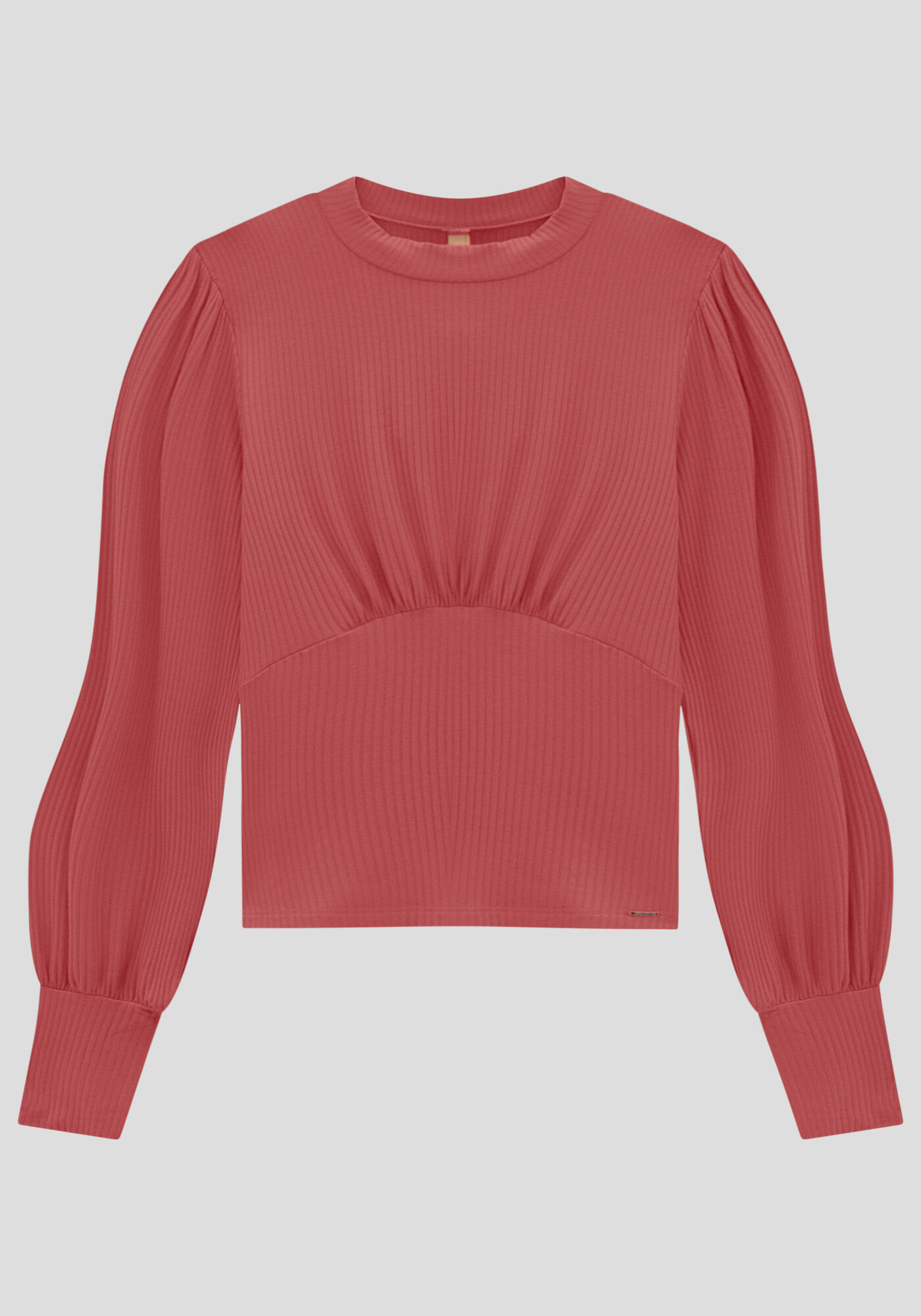 Blusa Manga Bufante Canelada com Franzido, VERMELHO CEDRO-ROSA, large.