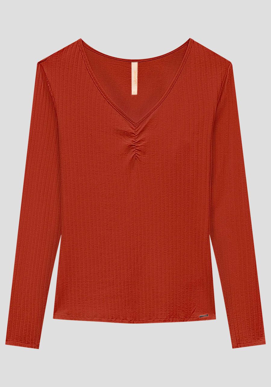 Blusa De Malha Canelada Com Mangas Longas E Decote Em V, . Blusa De Malha Canelada Com Mangas Longas E Decote Em V, , large.